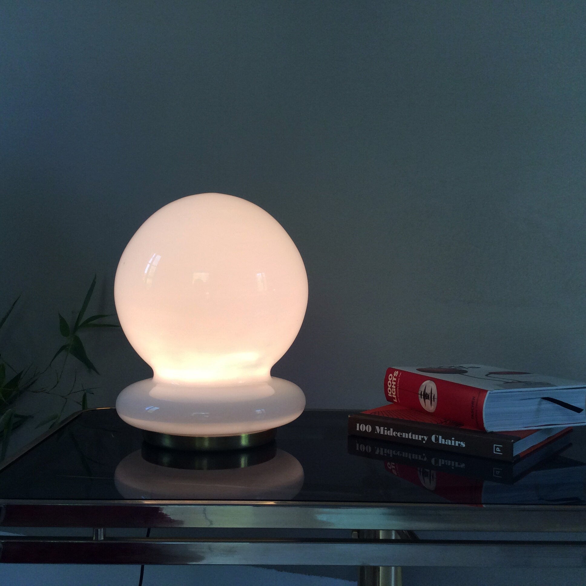 Glass Globe and Brass Base Table Lamp | Italian Space Age | 1970s