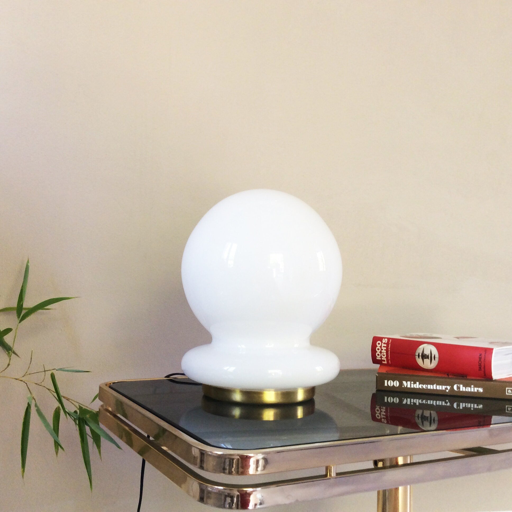 Glass Globe and Brass Base Table Lamp | Italian Space Age | 1970s