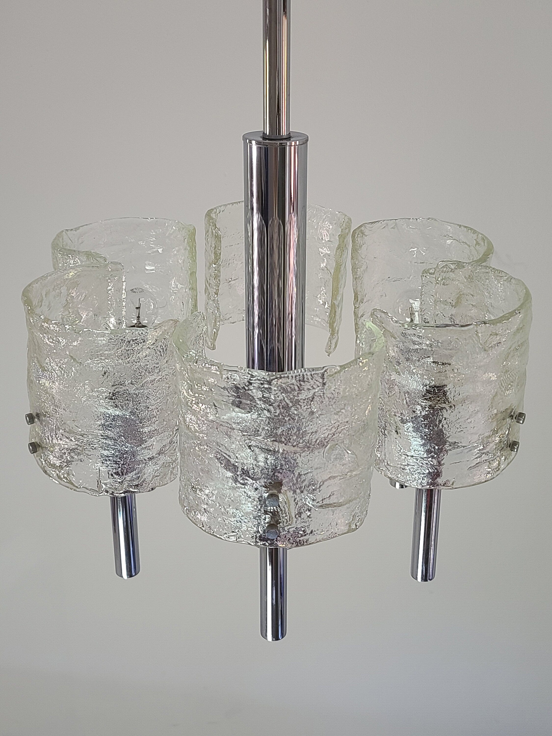 Murano Glass and Chrome Chandelier by Carlo Nason for Mazzega | Italian Midcentury Modern | 1960s