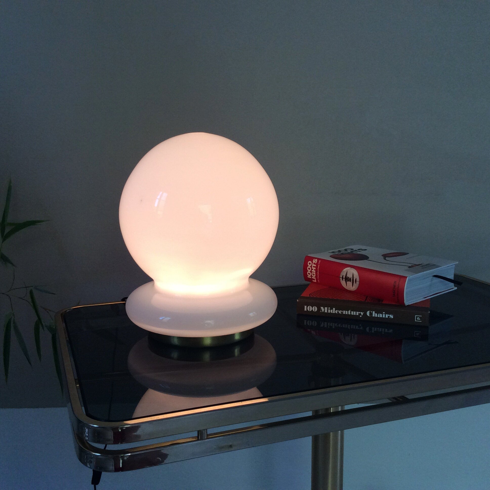 Glass Globe and Brass Base Table Lamp | Italian Space Age | 1970s