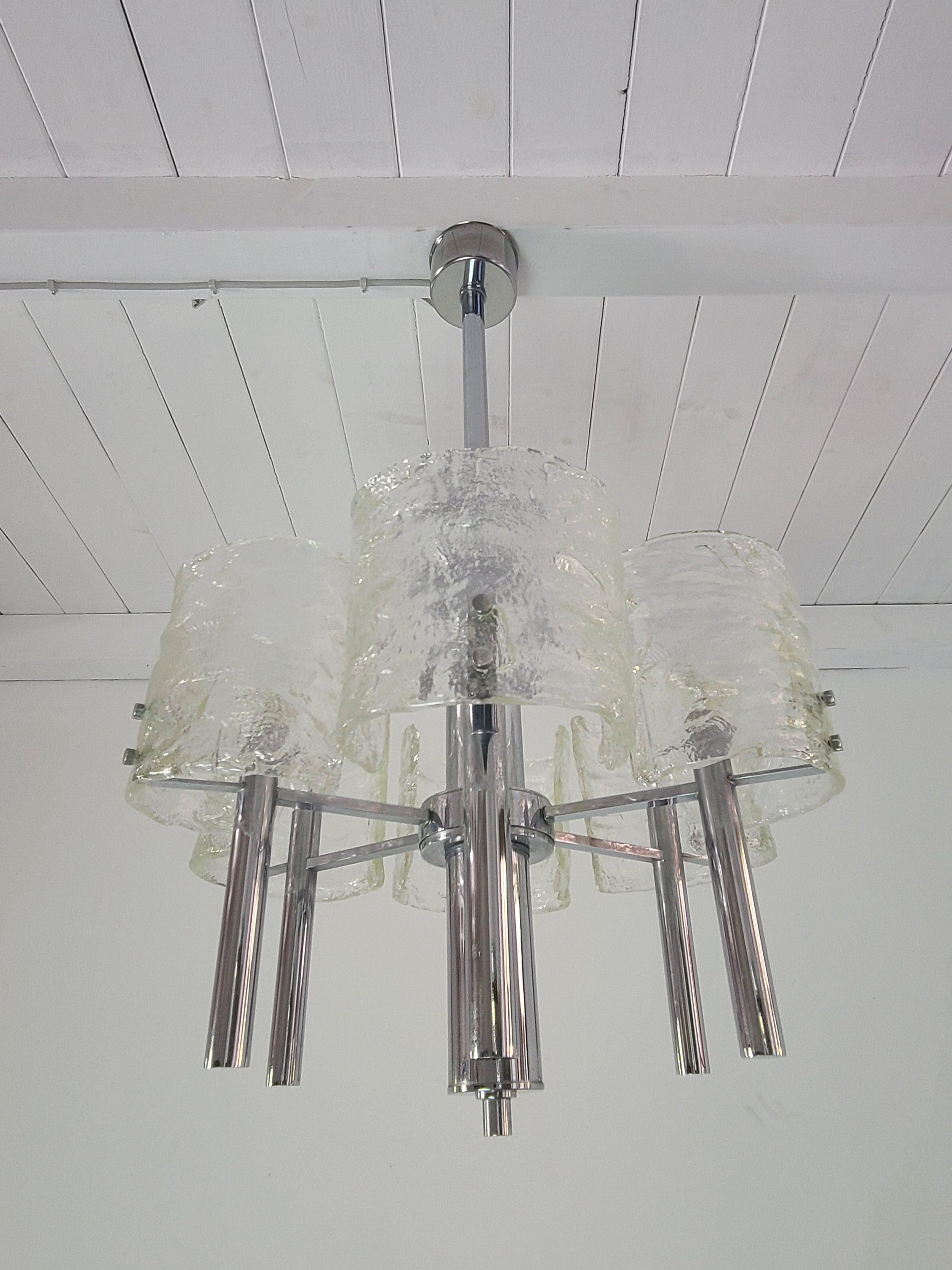 Murano Glass and Chrome Chandelier by Carlo Nason for Mazzega | Italian Midcentury Modern | 1960s