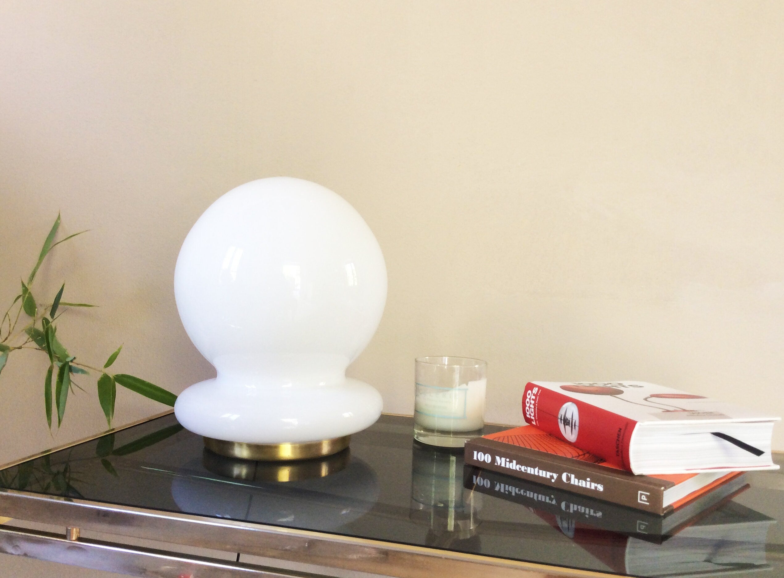 Glass Globe and Brass Base Table Lamp | Italian Space Age | 1970s