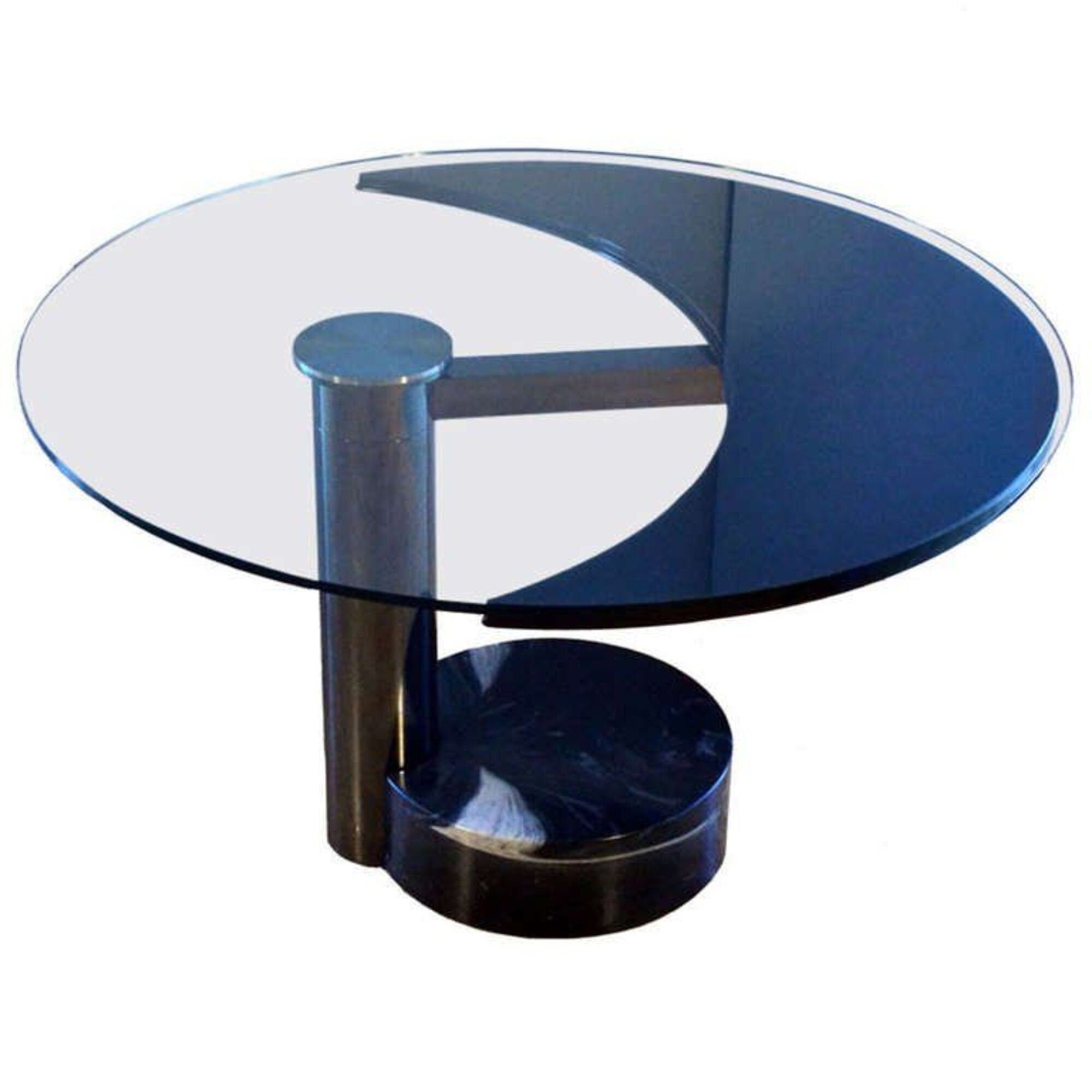 Mario Mazzer Glass Swivel Top Crescent Mezzaluna Dining Table | Italian Postmodern | 1980s