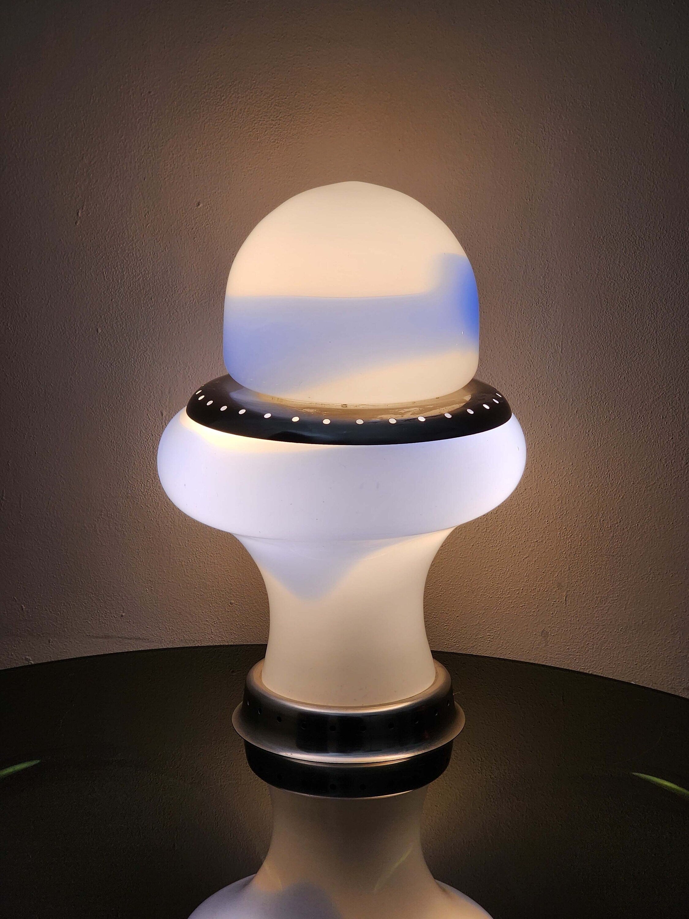 Murano Glass Swirl Table Lamp in Blue and White | Italian Space Age | 1970s