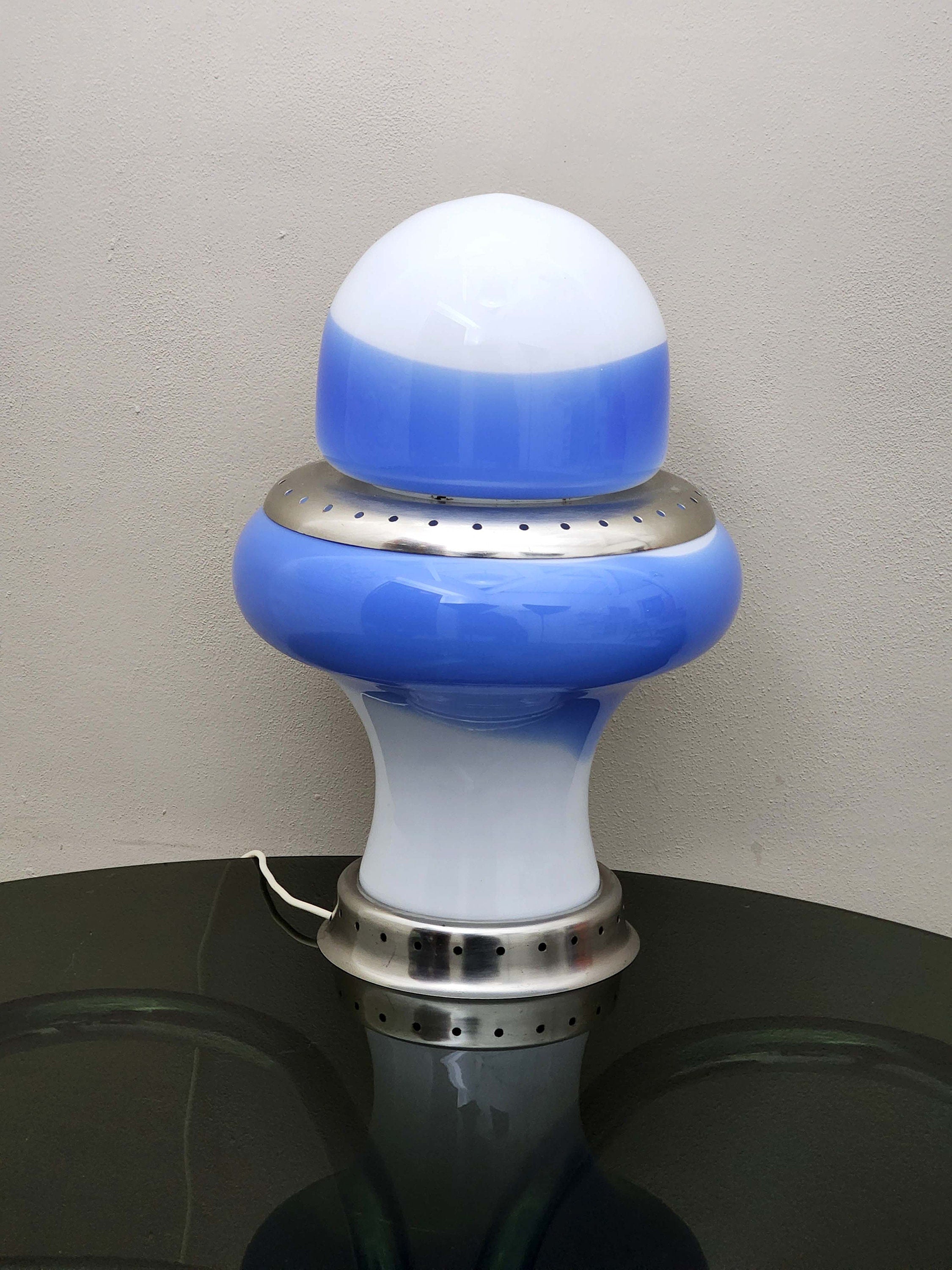 Murano Glass Swirl Table Lamp in Blue and White | Italian Space Age | 1970s