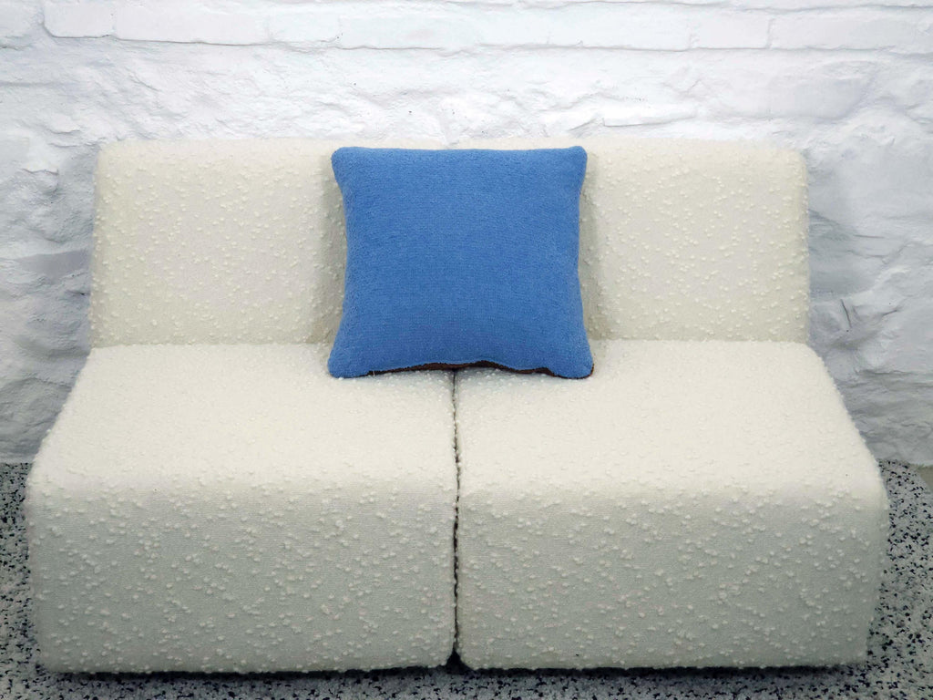 Square Pillow Cushion Cover in Blue and Brown Italian Boucle