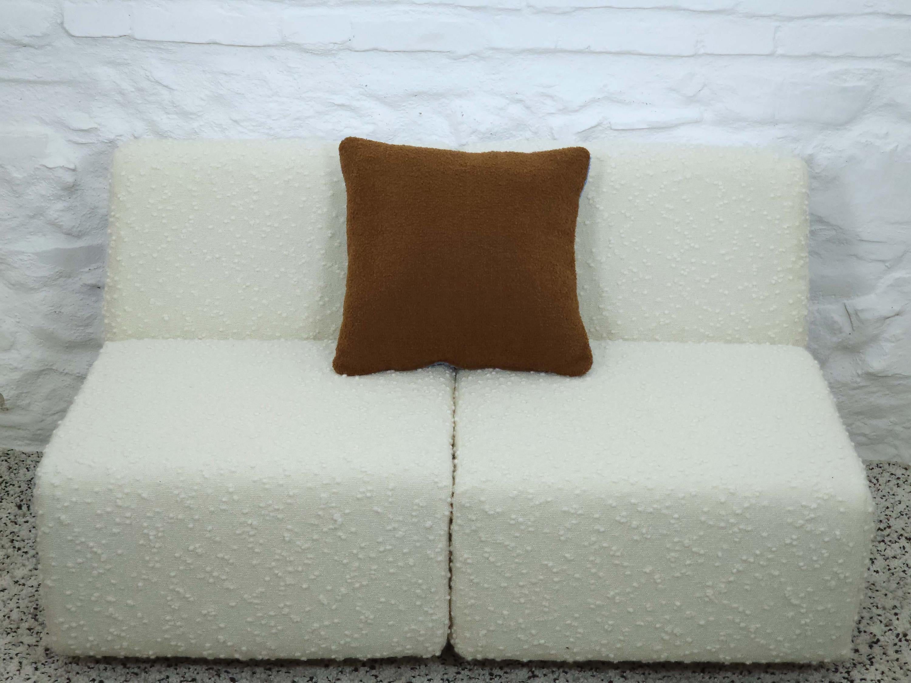 Square Pillow Cushion Cover in Blue and Brown Italian Boucle