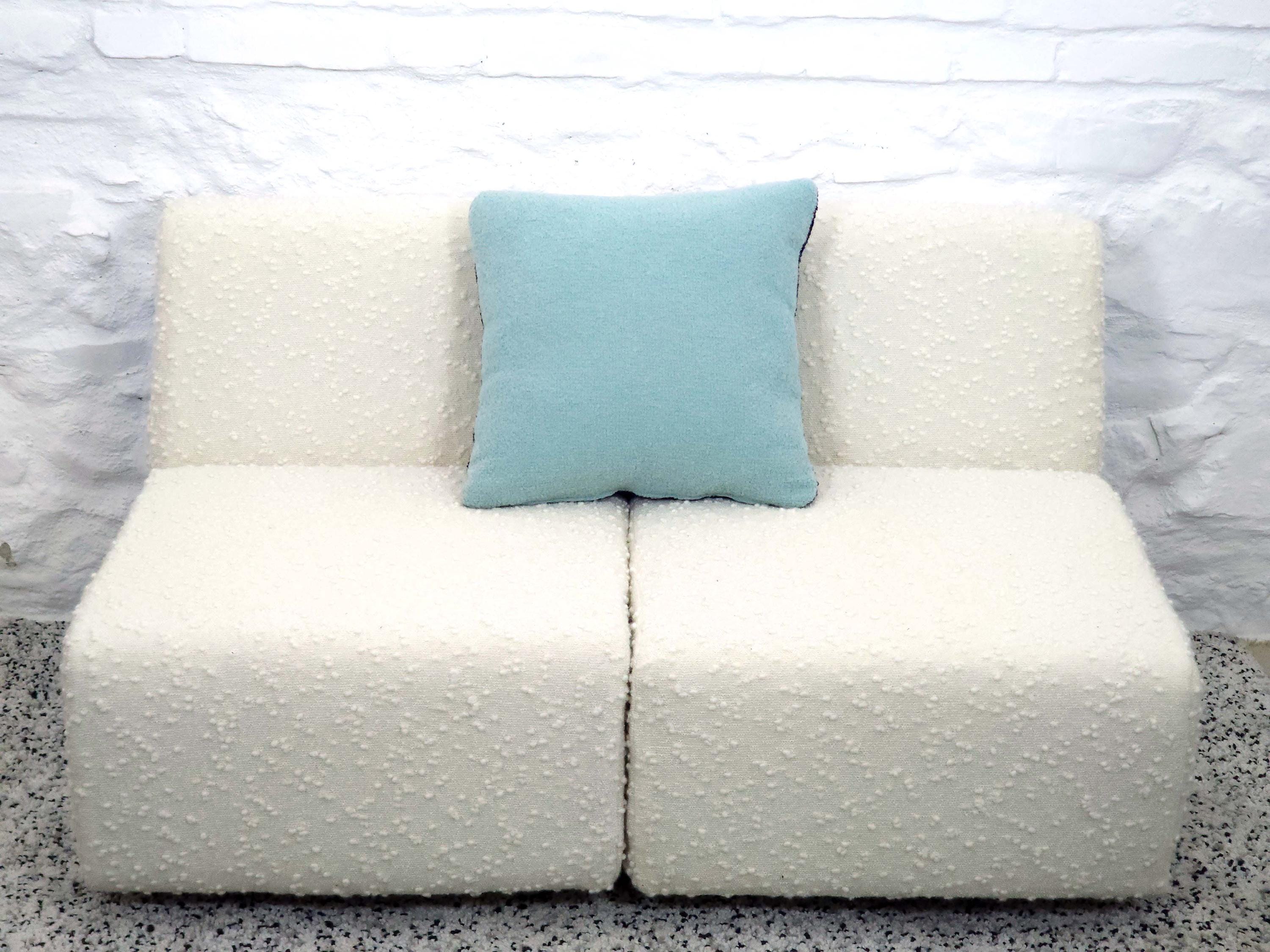 Square Pillow Cushion Cover in Aqua and Navy Italian Boucle