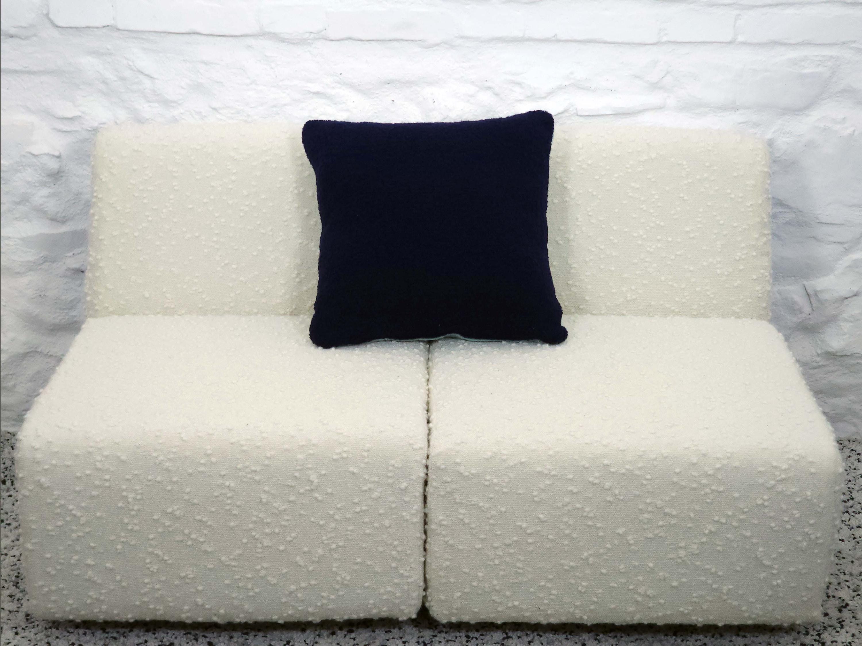 Square Pillow Cushion Cover in Aqua and Navy Italian Boucle