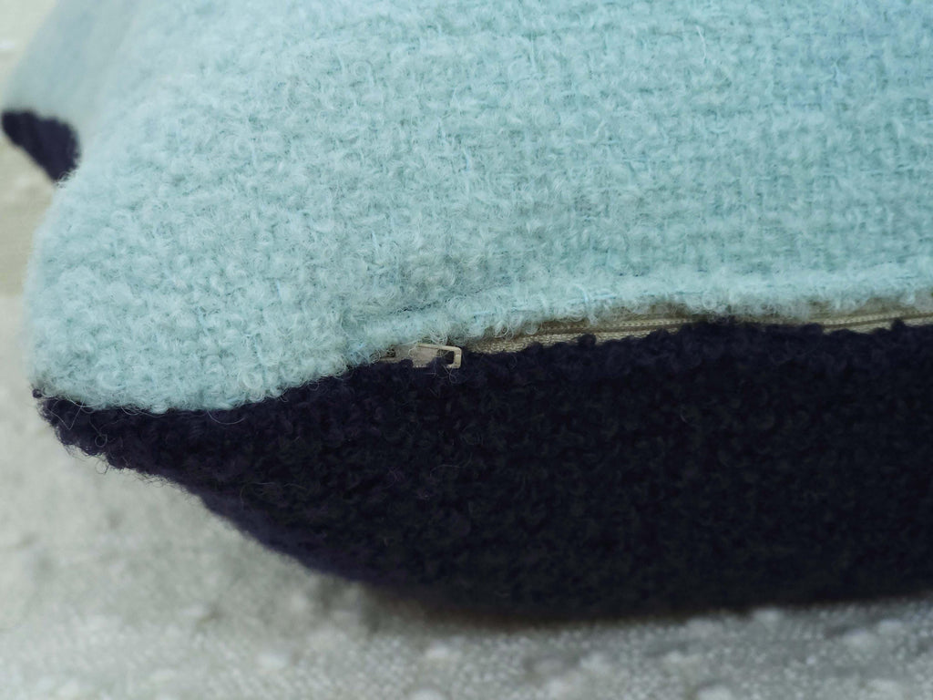 Square Pillow Cushion Cover in Aqua and Navy Italian Boucle