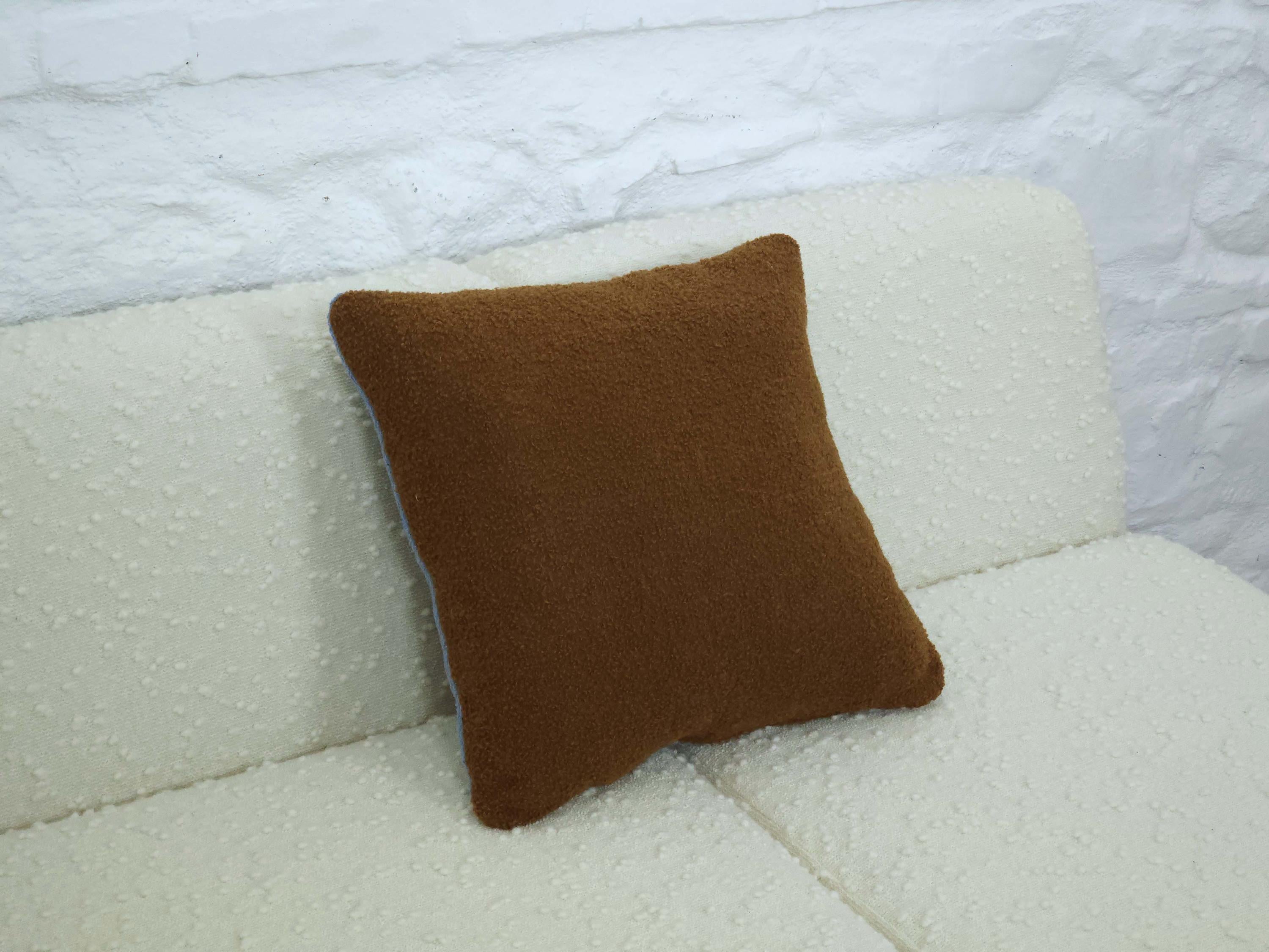 Square Pillow Cushion Cover in Blue and Brown Italian Boucle