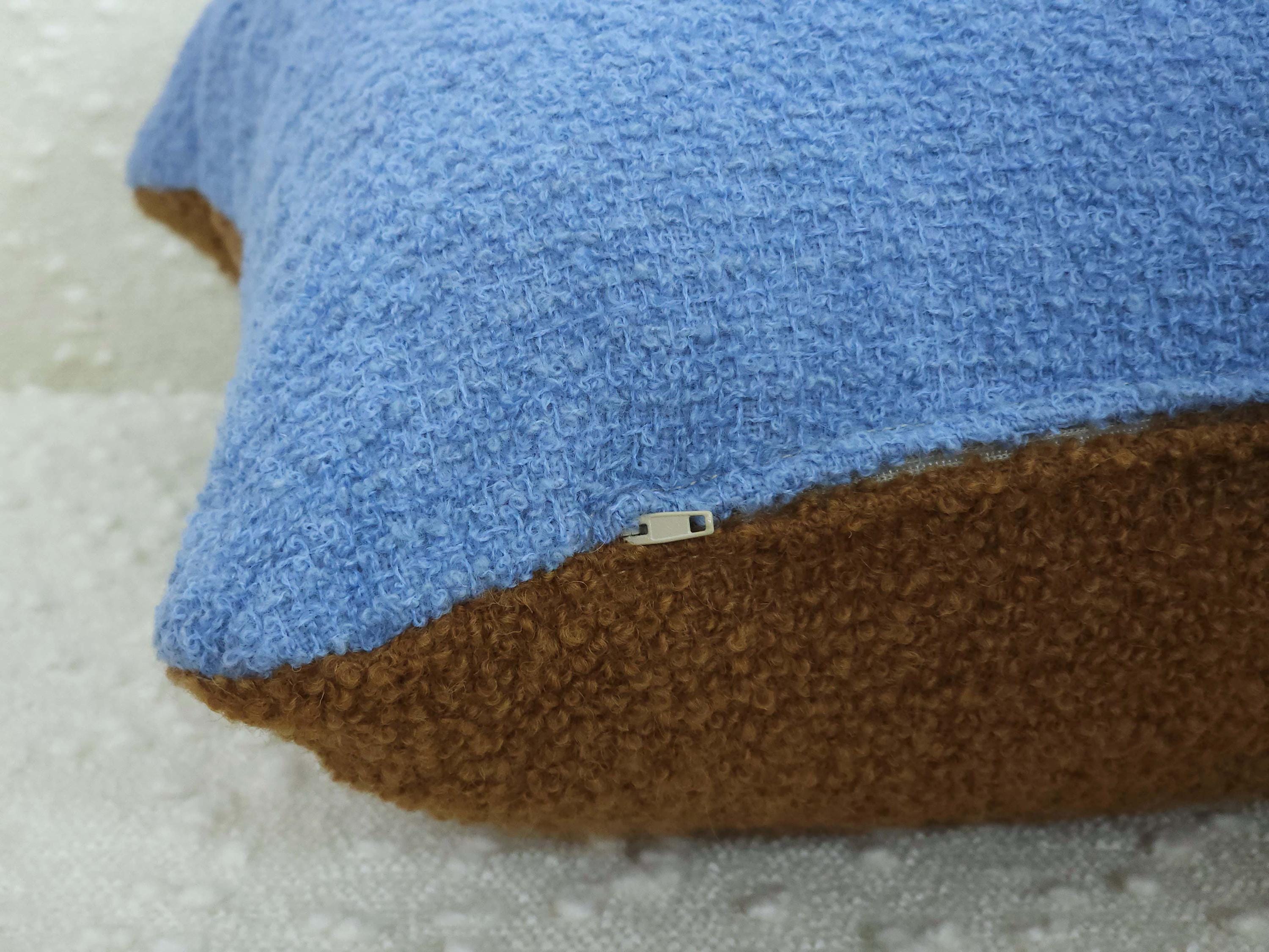 Square Pillow Cushion Cover in Blue and Brown Italian Boucle