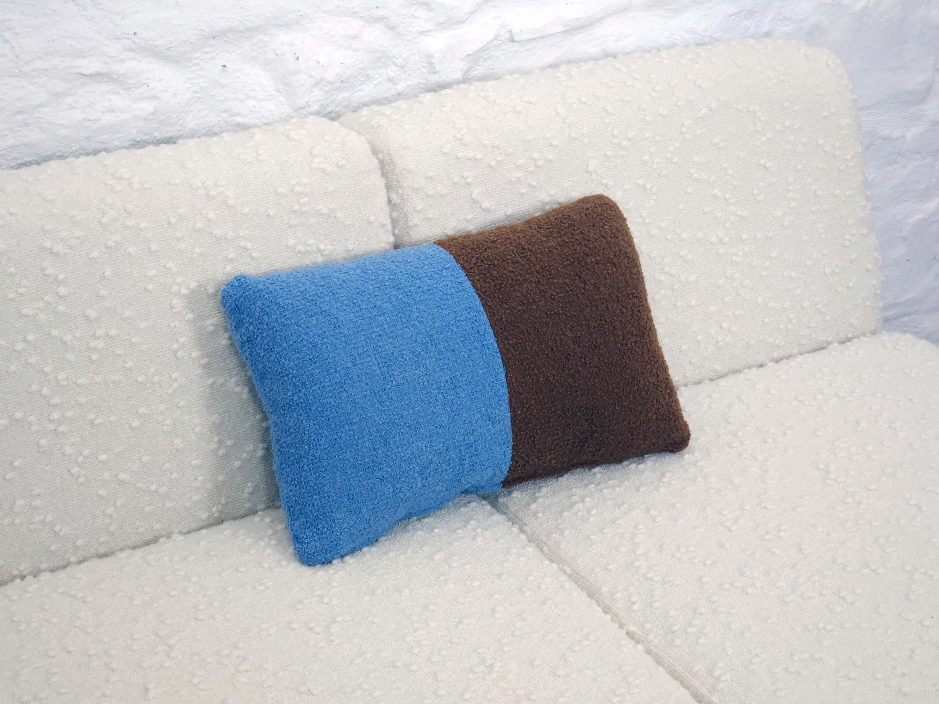 Rectangular Pillow Cushion Cover in Blue and Brown Italian Boucle