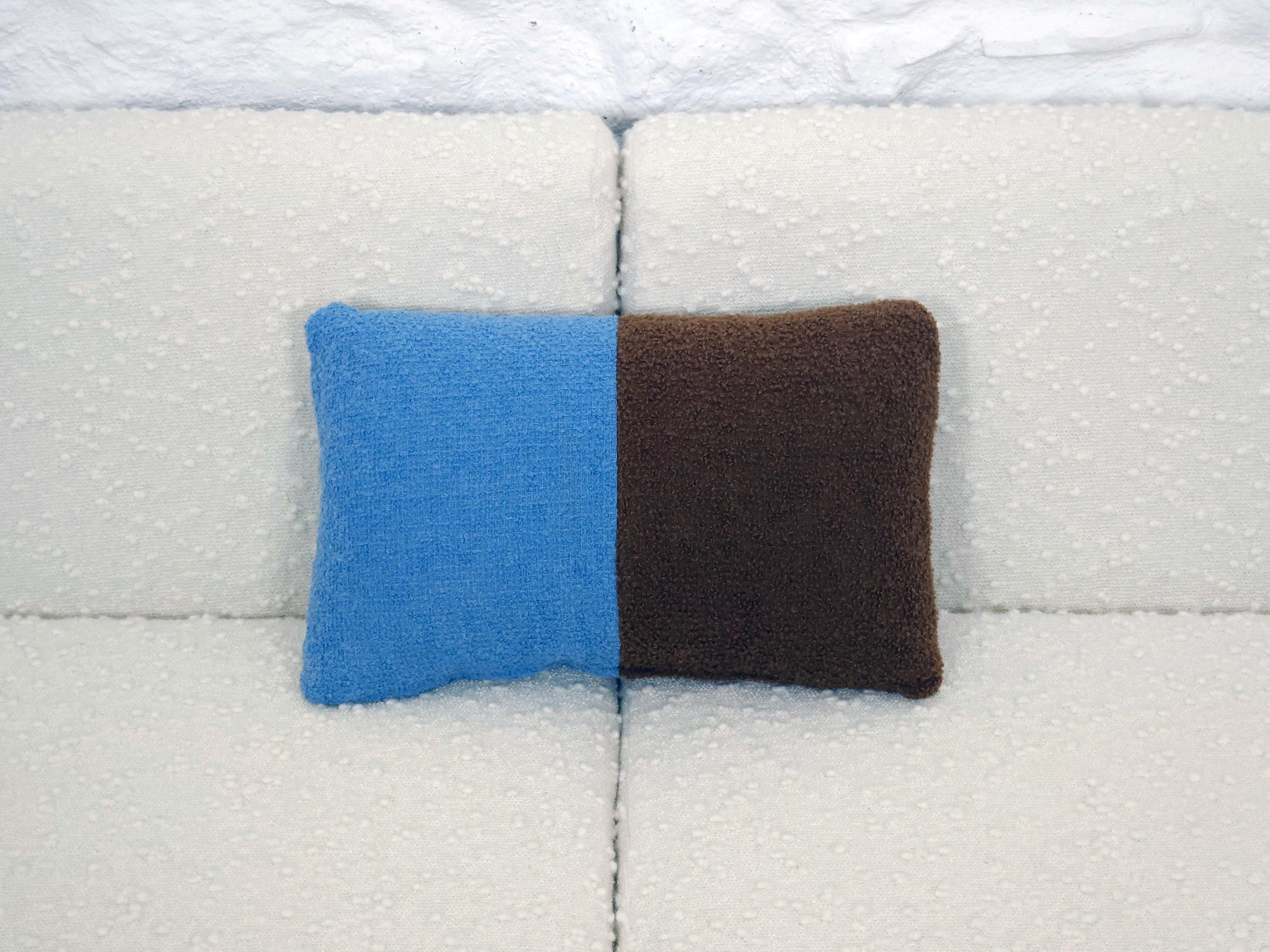 Rectangular Pillow Cushion Cover in Blue and Brown Italian Boucle