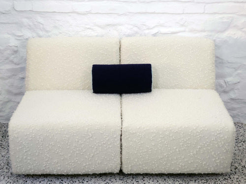 Bolster Pillow Cushion Cover in Navy and Aqua Italian Boucle