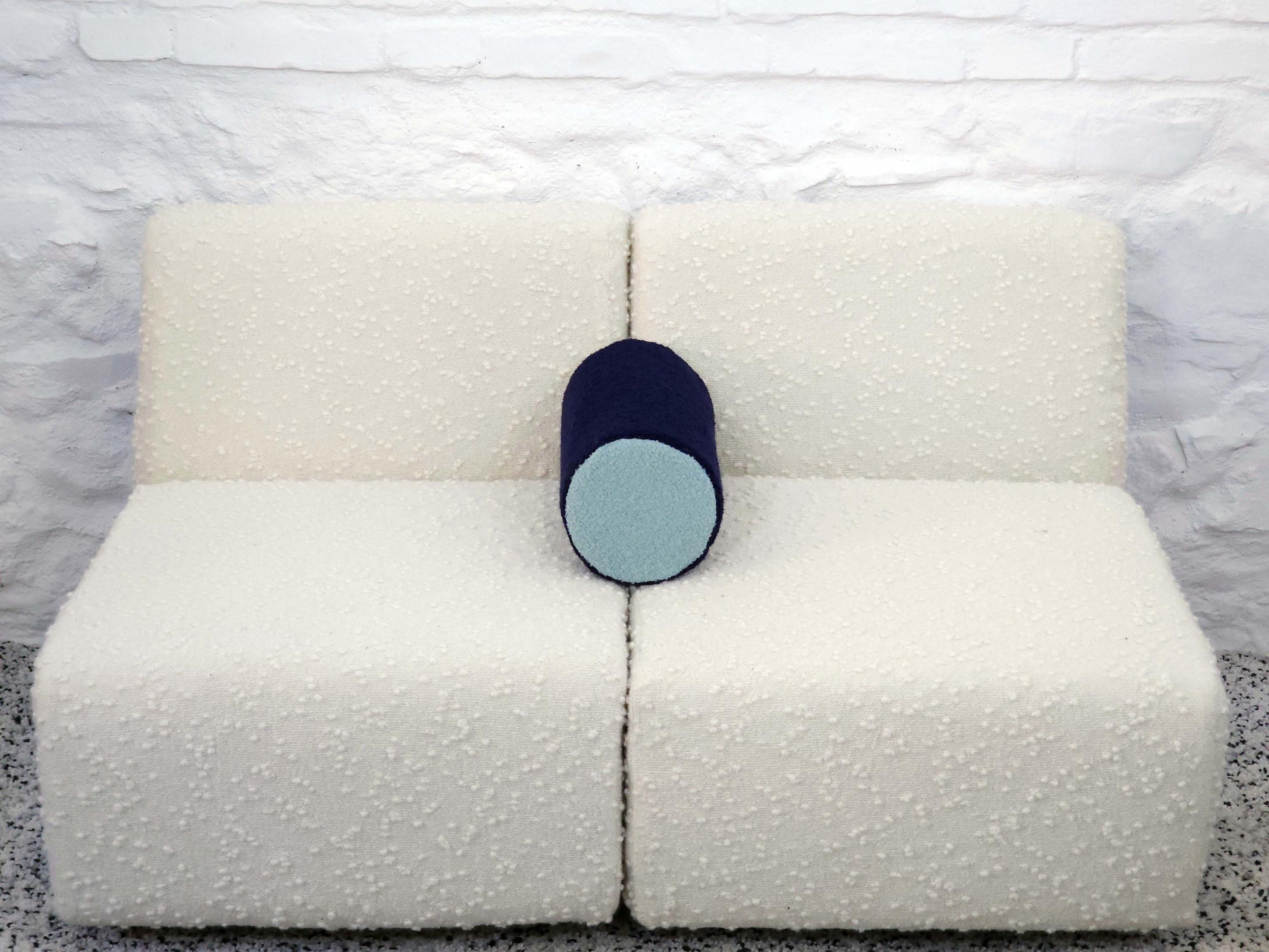 Bolster Pillow Cushion Cover in Navy and Aqua Italian Boucle