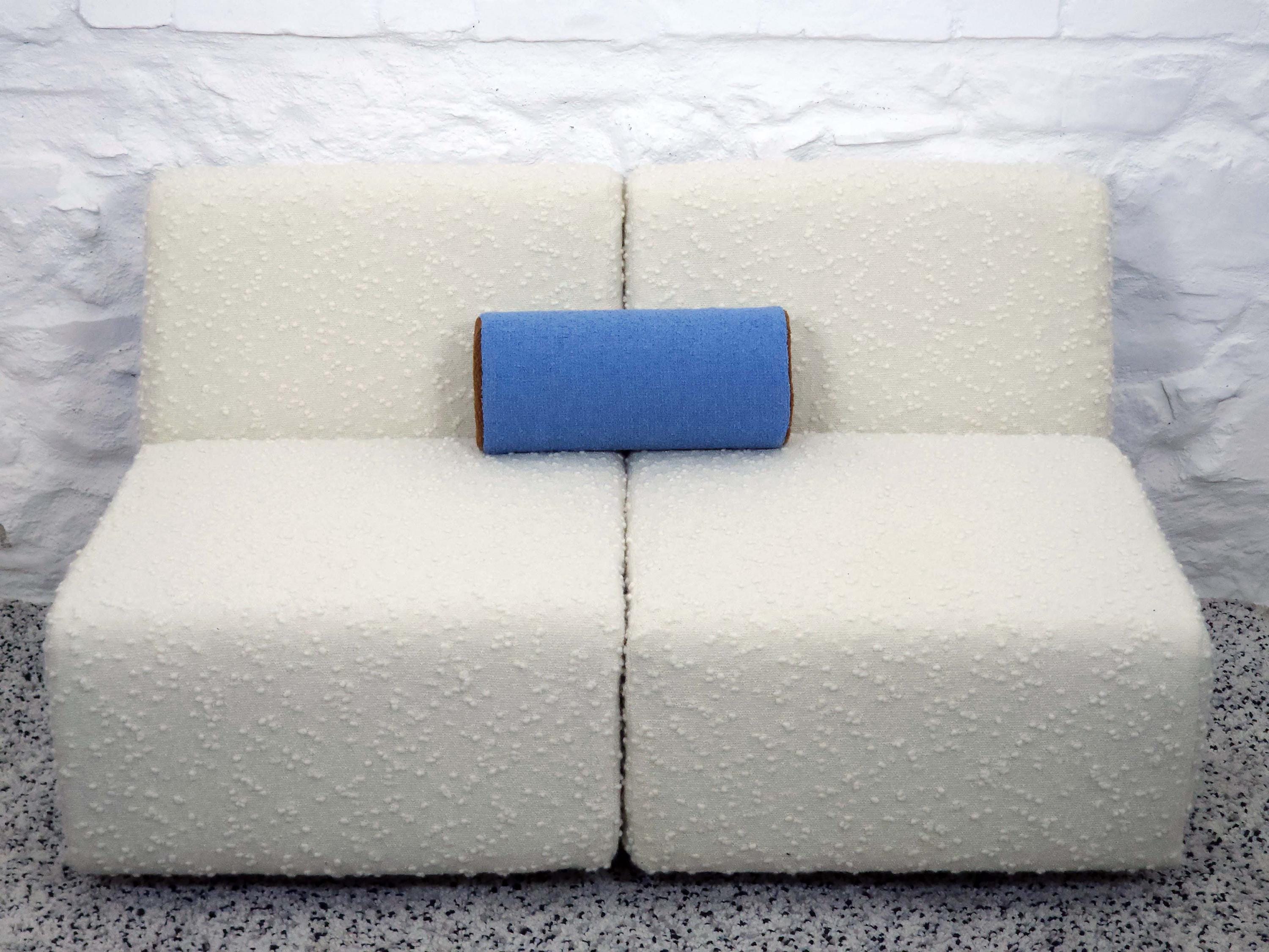 Bolster Pillow Cushion Cover in Blue and Brown Italian Boucle