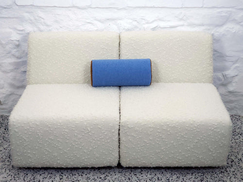 Bolster Pillow Cushion Cover in Blue and Brown Italian Boucle