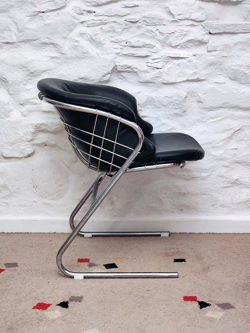 Flynn Chrome and Black Leather Dining Chairs by Gaetano Rinaldi for Thema | Italian Space Age | 1970s