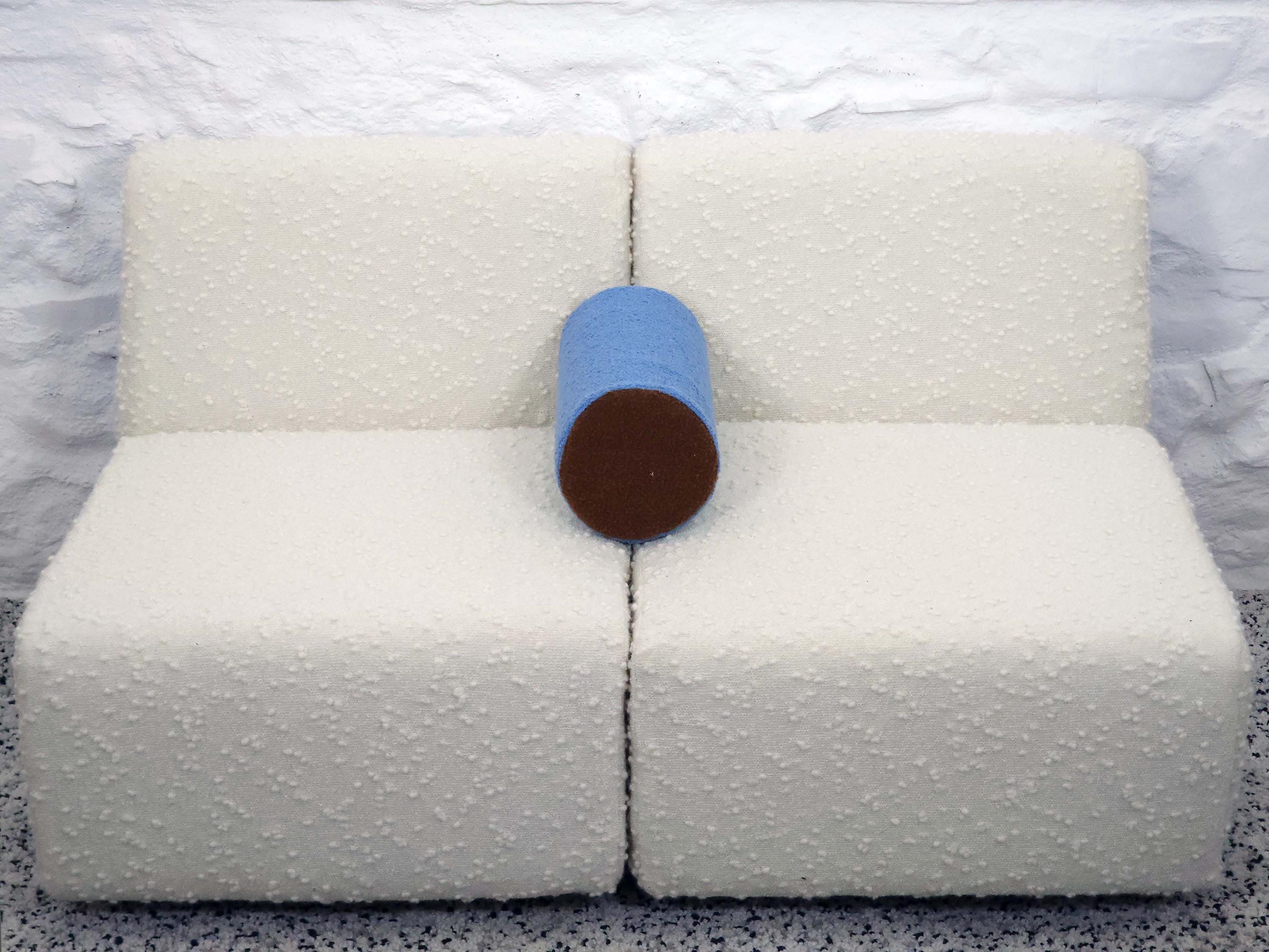 Bolster Pillow Cushion Cover in Blue and Brown Italian Boucle