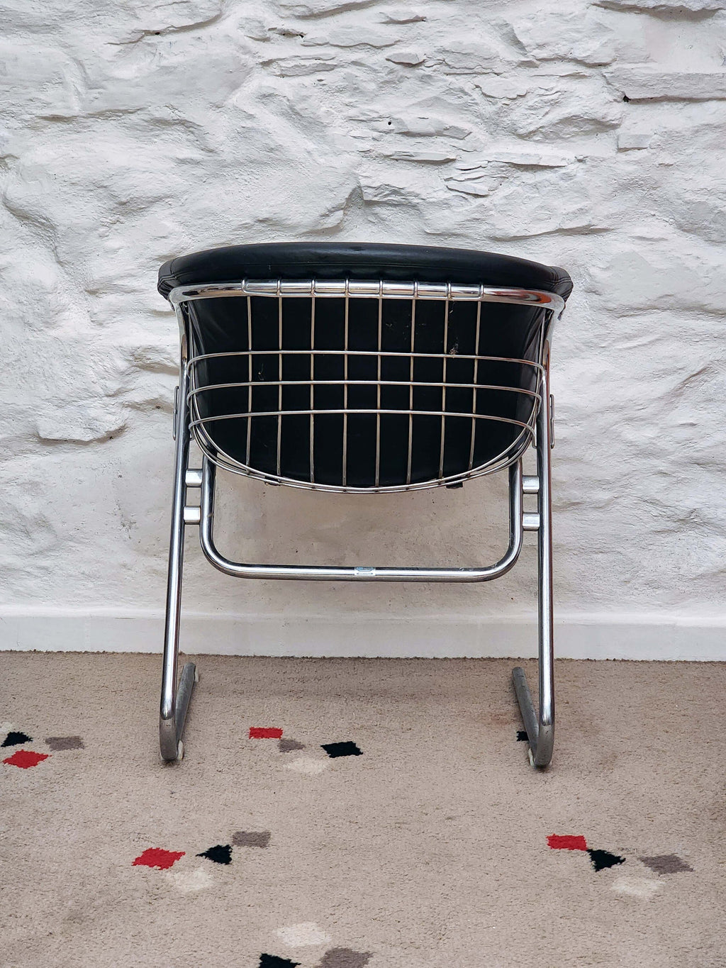 Flynn Chrome and Black Leather Dining Chairs by Gaetano Rinaldi for Thema | Italian Space Age | 1970s