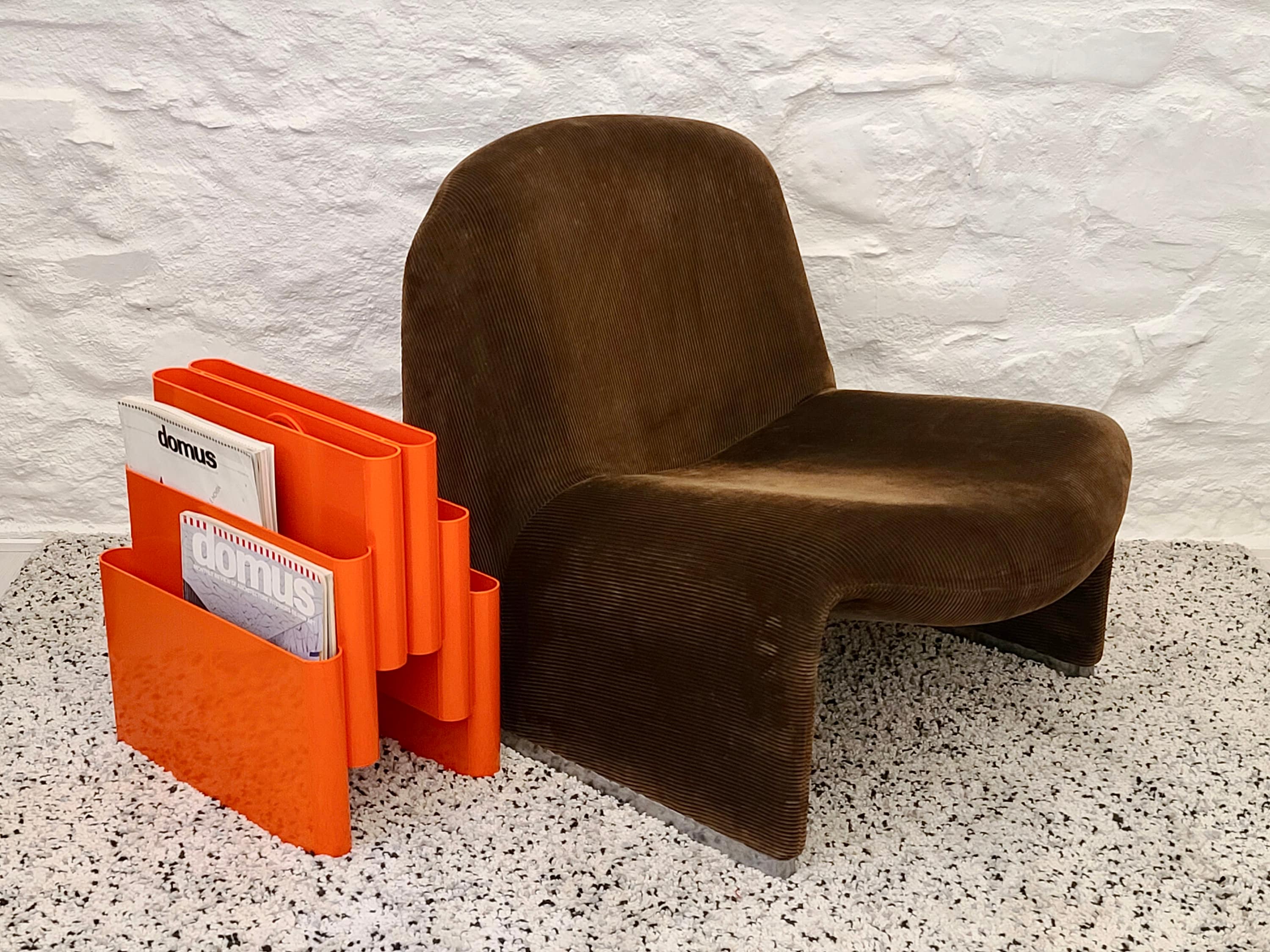 ALKY Lounge Chair in Brown Corduroy by Giancarlo Piretti for Anonima Castelli | Italian Space Age | 1970s