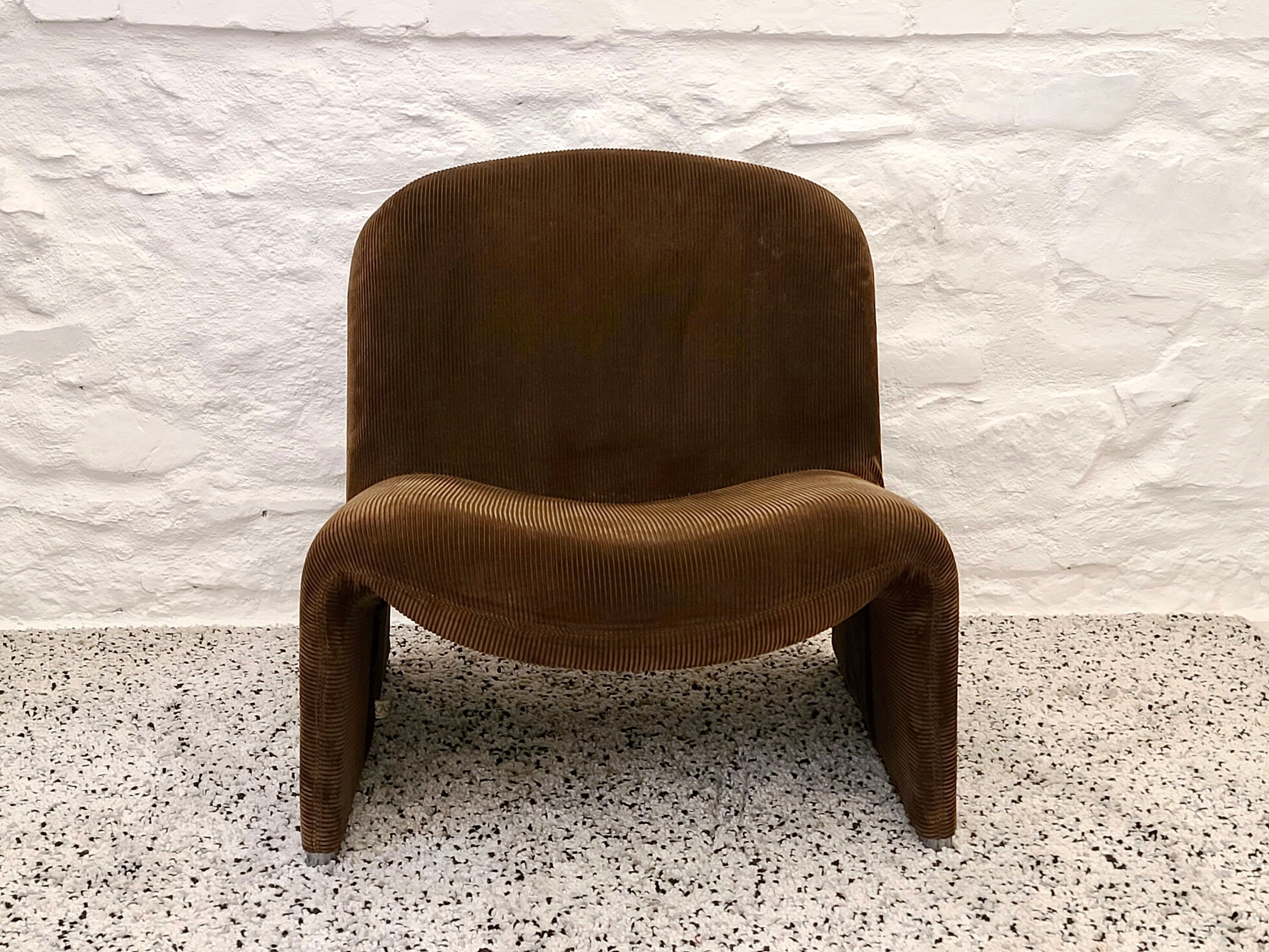 ALKY Lounge Chair in Brown Corduroy by Giancarlo Piretti for Anonima Castelli | Italian Space Age | 1970s