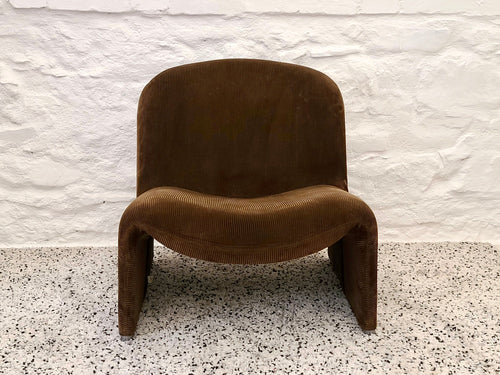 ALKY Lounge Chair in Brown Corduroy by Giancarlo Piretti for Anonima Castelli | Italian Space Age | 1970s