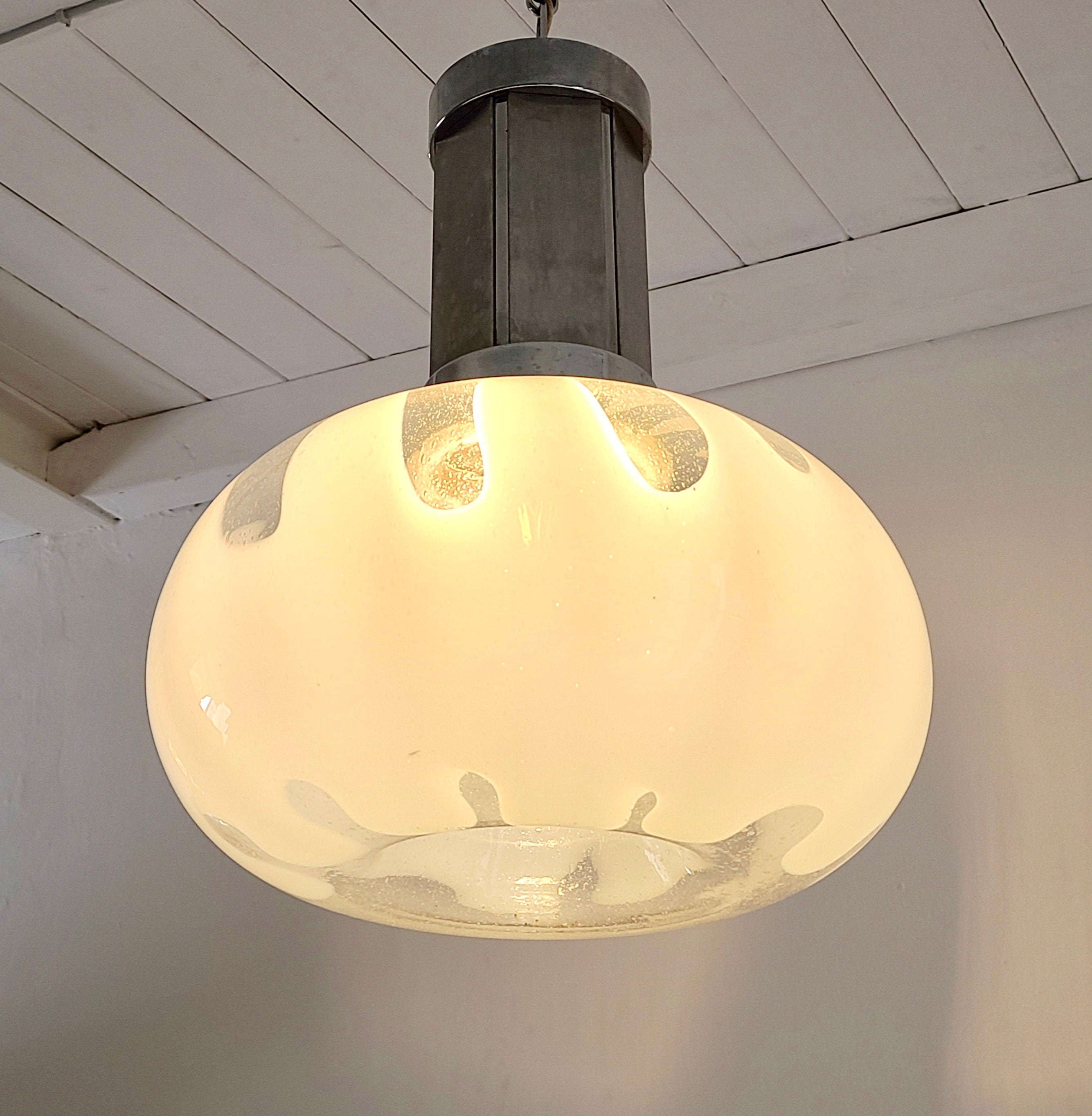 Murano Pulegoso Bubbled Glass Ceiling Pendant Lamp | Italian Space Age | 1970s