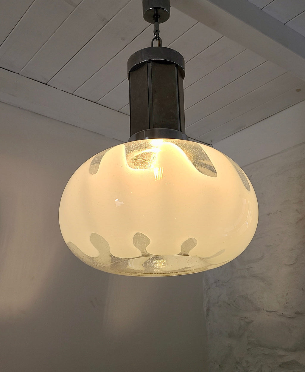 Murano Pulegoso Bubbled Glass Ceiling Pendant Lamp | Italian Space Age | 1970s