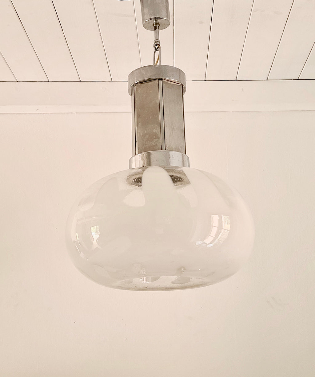Murano Pulegoso Bubbled Glass Ceiling Pendant Lamp | Italian Space Age | 1970s