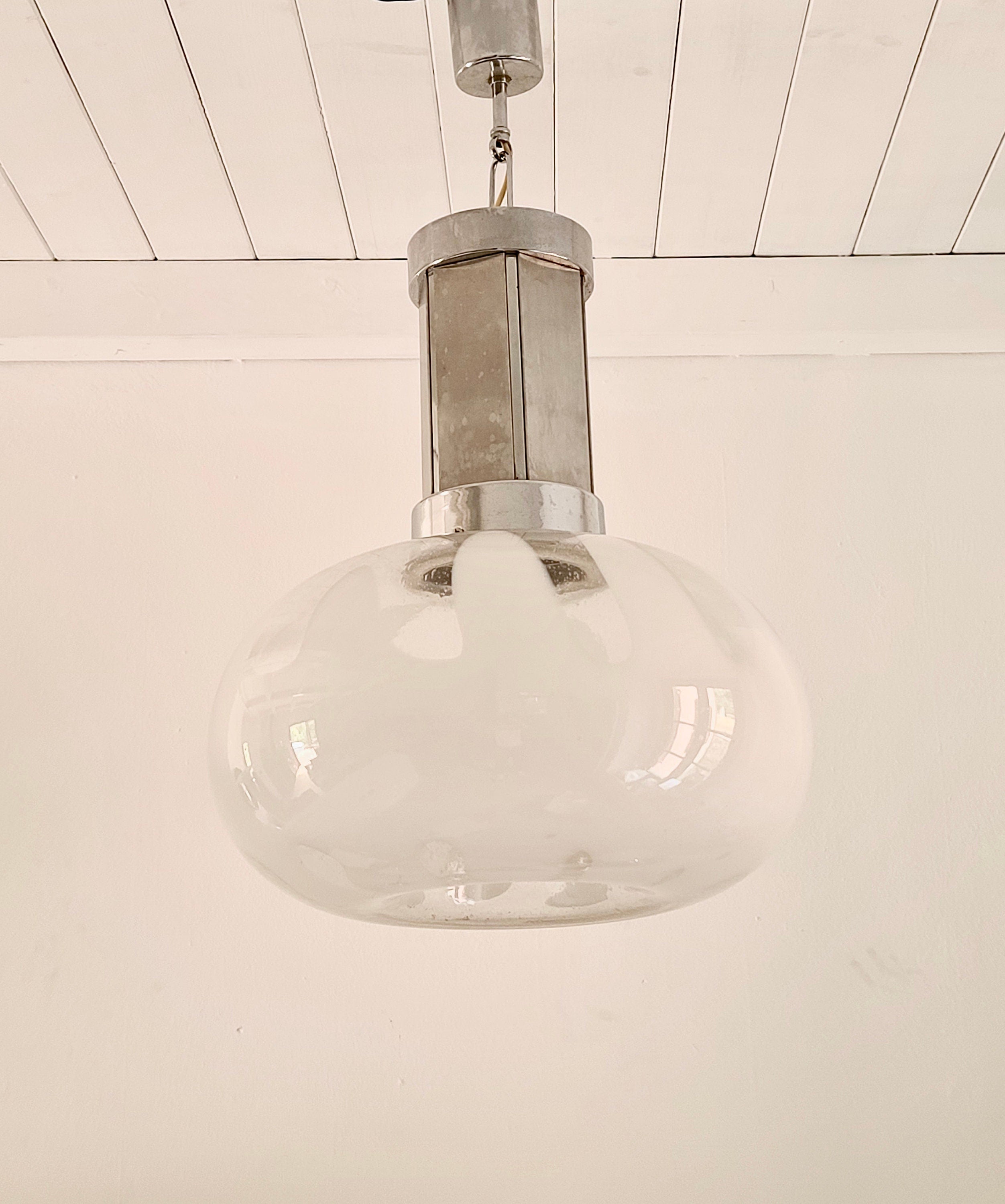 Murano Pulegoso Bubbled Glass Ceiling Pendant Lamp | Italian Space Age | 1970s