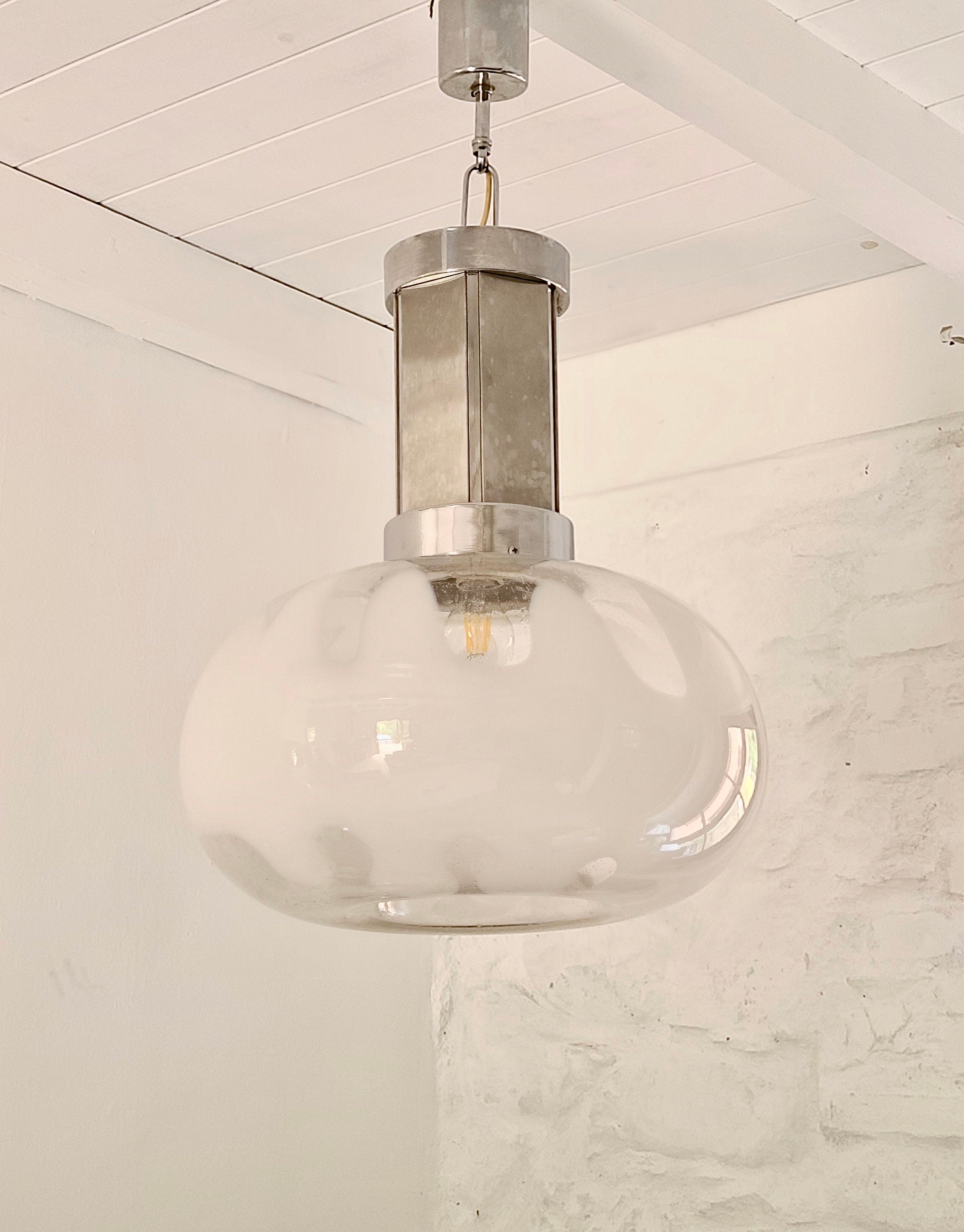 Murano Pulegoso Bubbled Glass Ceiling Pendant Lamp | Italian Space Age | 1970s