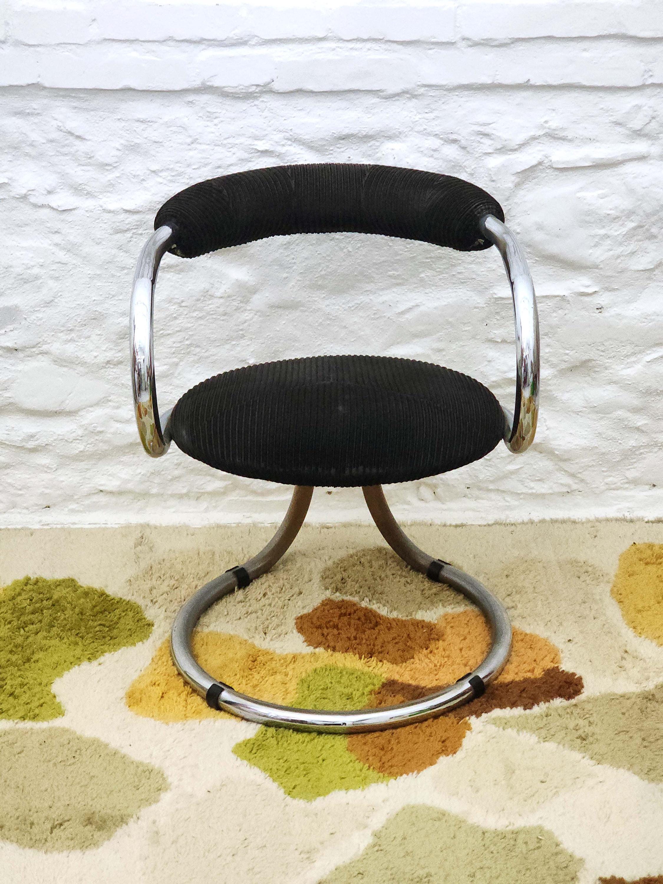 Chrome Tubular Dining Chair in Ebony Corduroy by Bonzanini for Tecnosalotto | Italian Space Age | 1970s