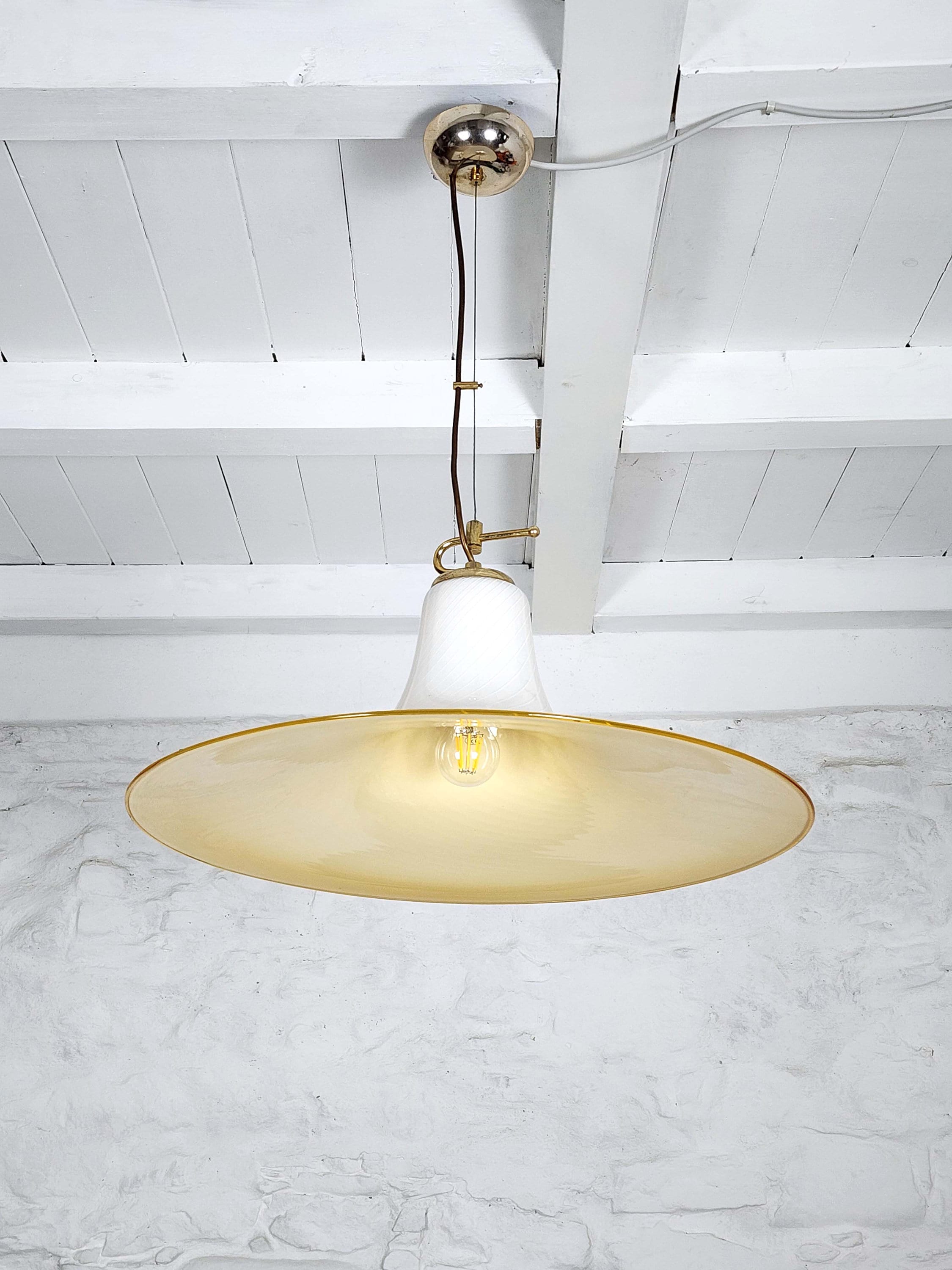 Murano Swirled Glass Pendant Ceiling Lamp by V. Nason | Italian Midcentury Modern | 1970s