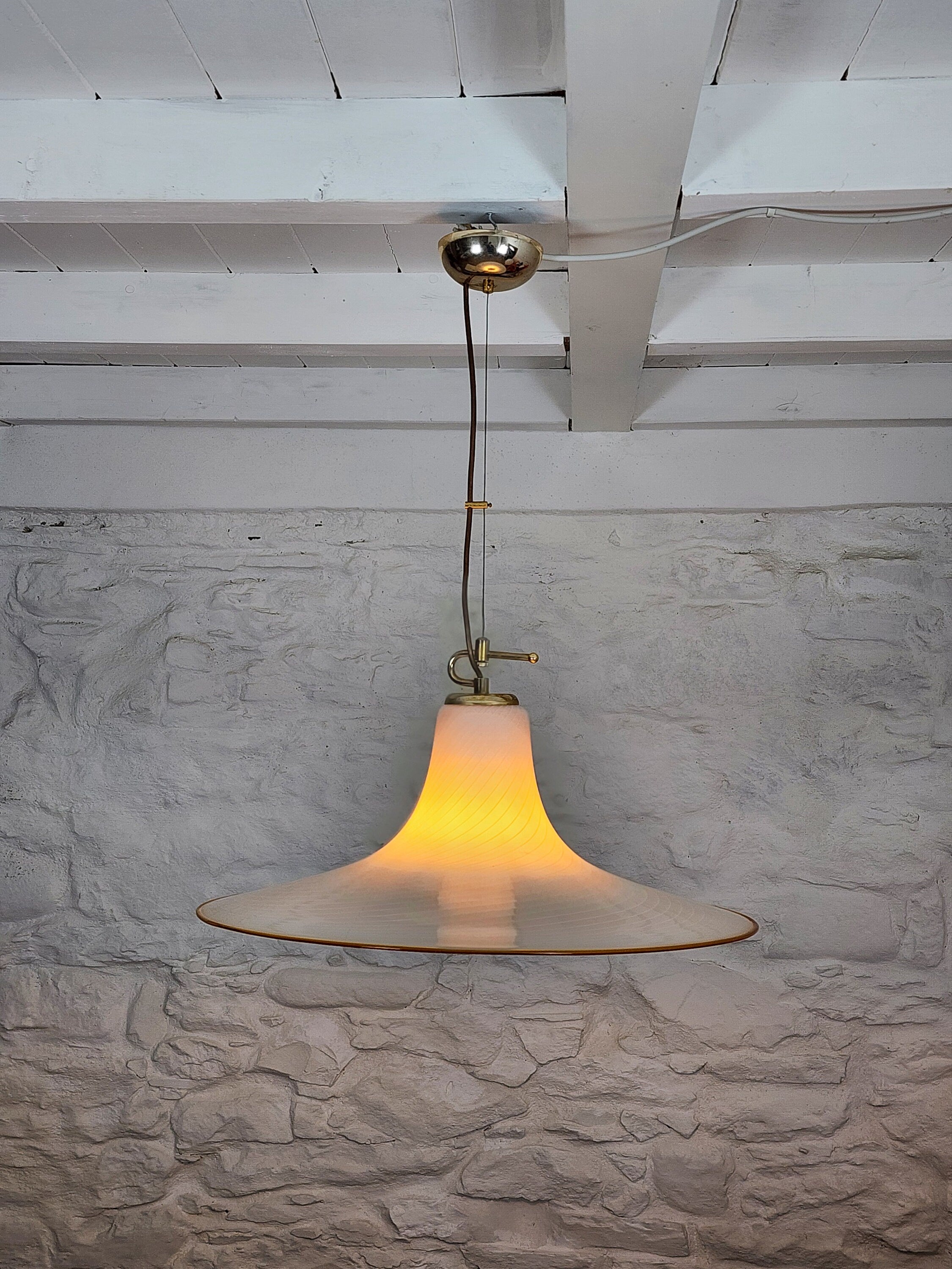 Murano Swirled Glass Pendant Ceiling Lamp by V. Nason | Italian Midcentury Modern | 1970s