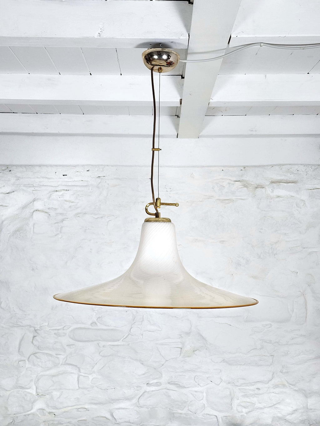 Murano Swirled Glass Pendant Ceiling Lamp by V. Nason | Italian Midcentury Modern | 1970s