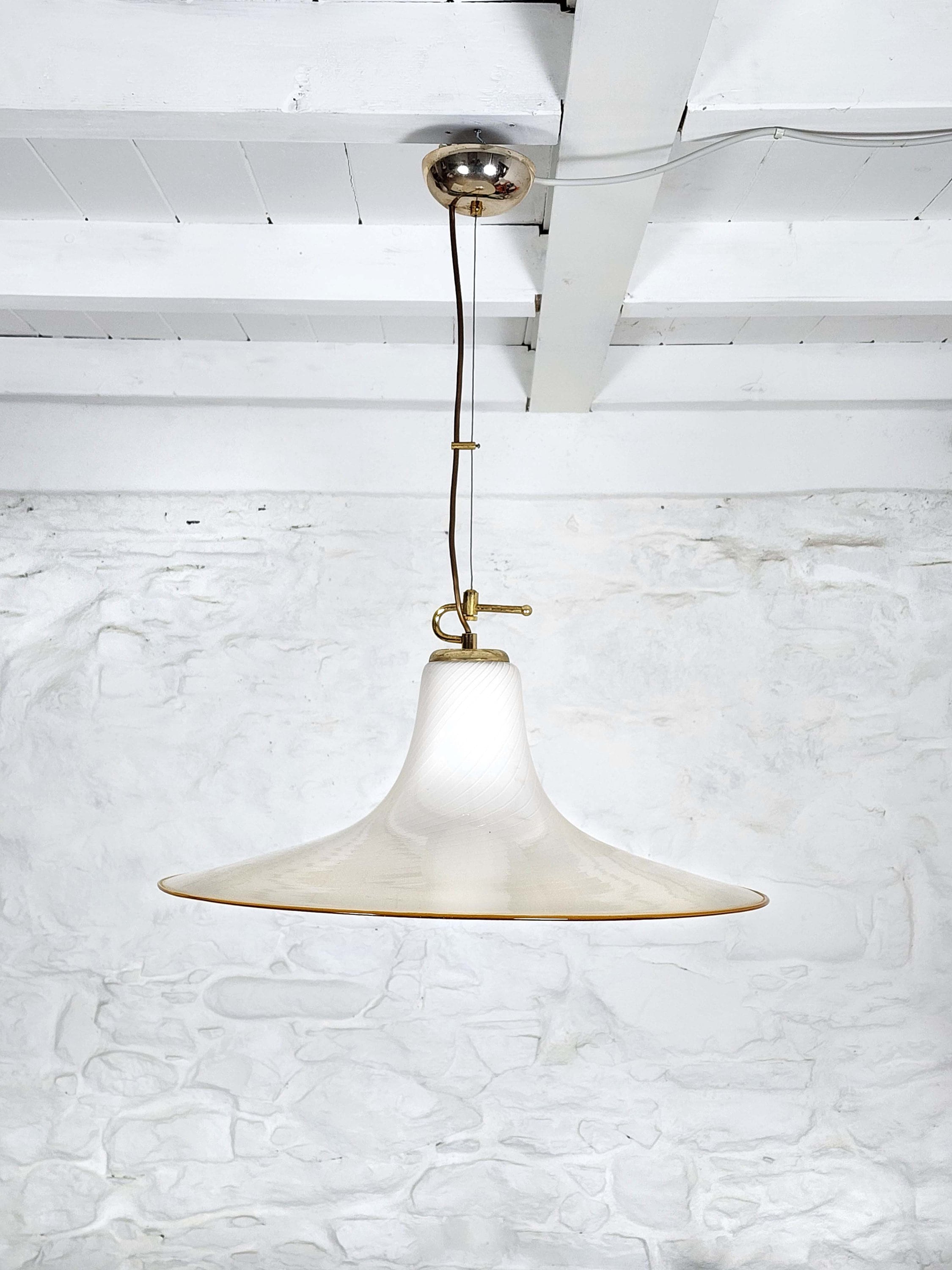 Murano Swirled Glass Pendant Ceiling Lamp by V. Nason | Italian Midcentury Modern | 1970s