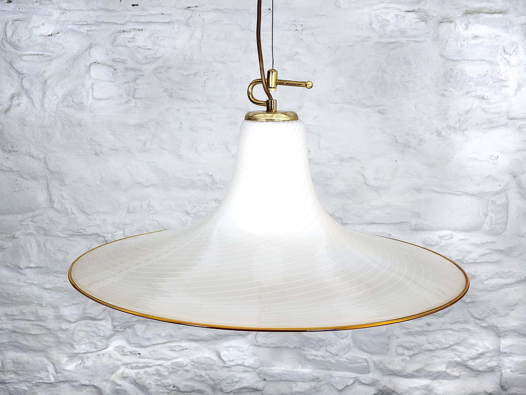 Murano Swirled Glass Pendant Ceiling Lamp by V. Nason | Italian Midcentury Modern | 1970s