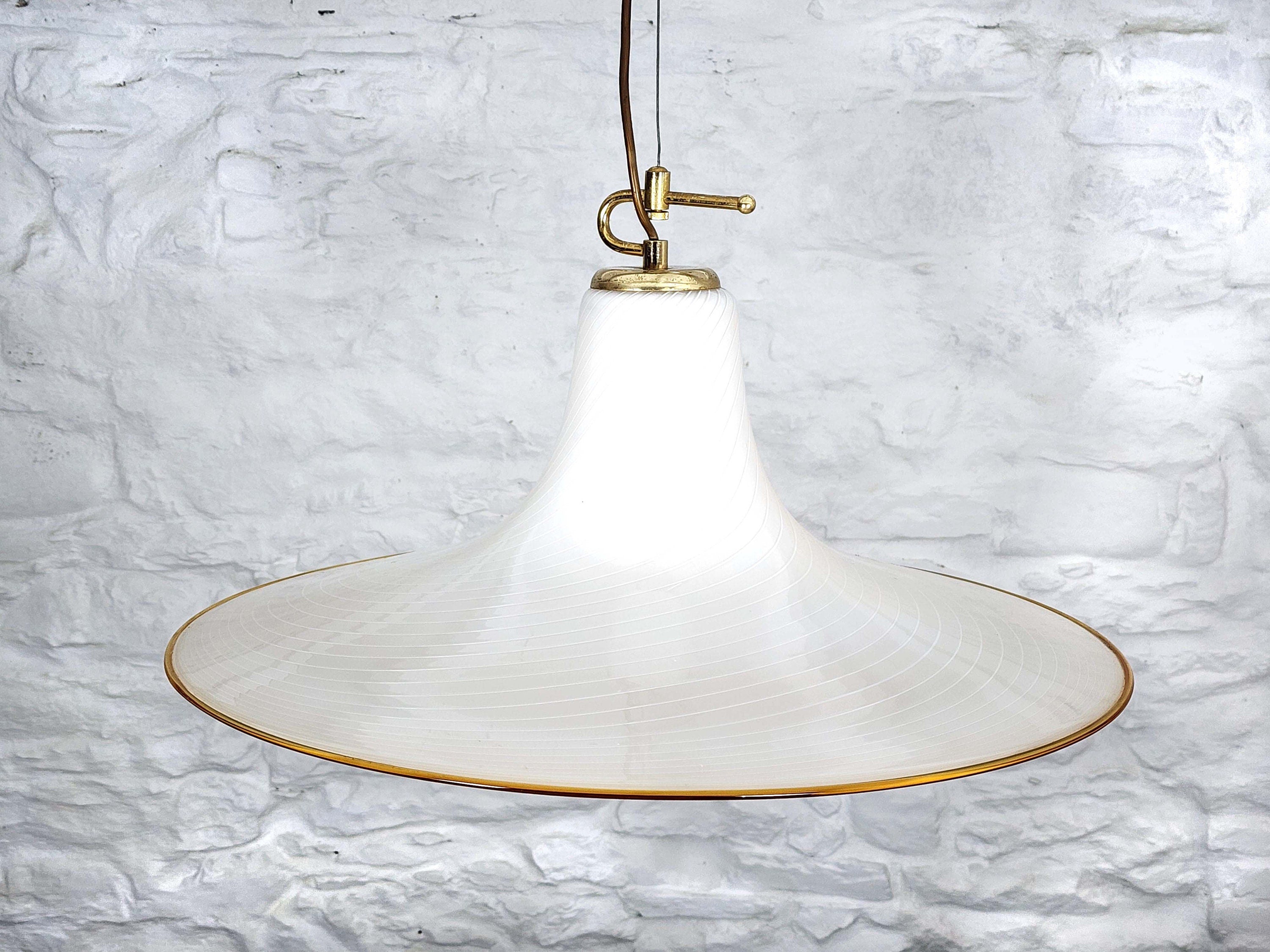 Murano Swirled Glass Pendant Ceiling Lamp by V. Nason | Italian Midcentury Modern | 1970s