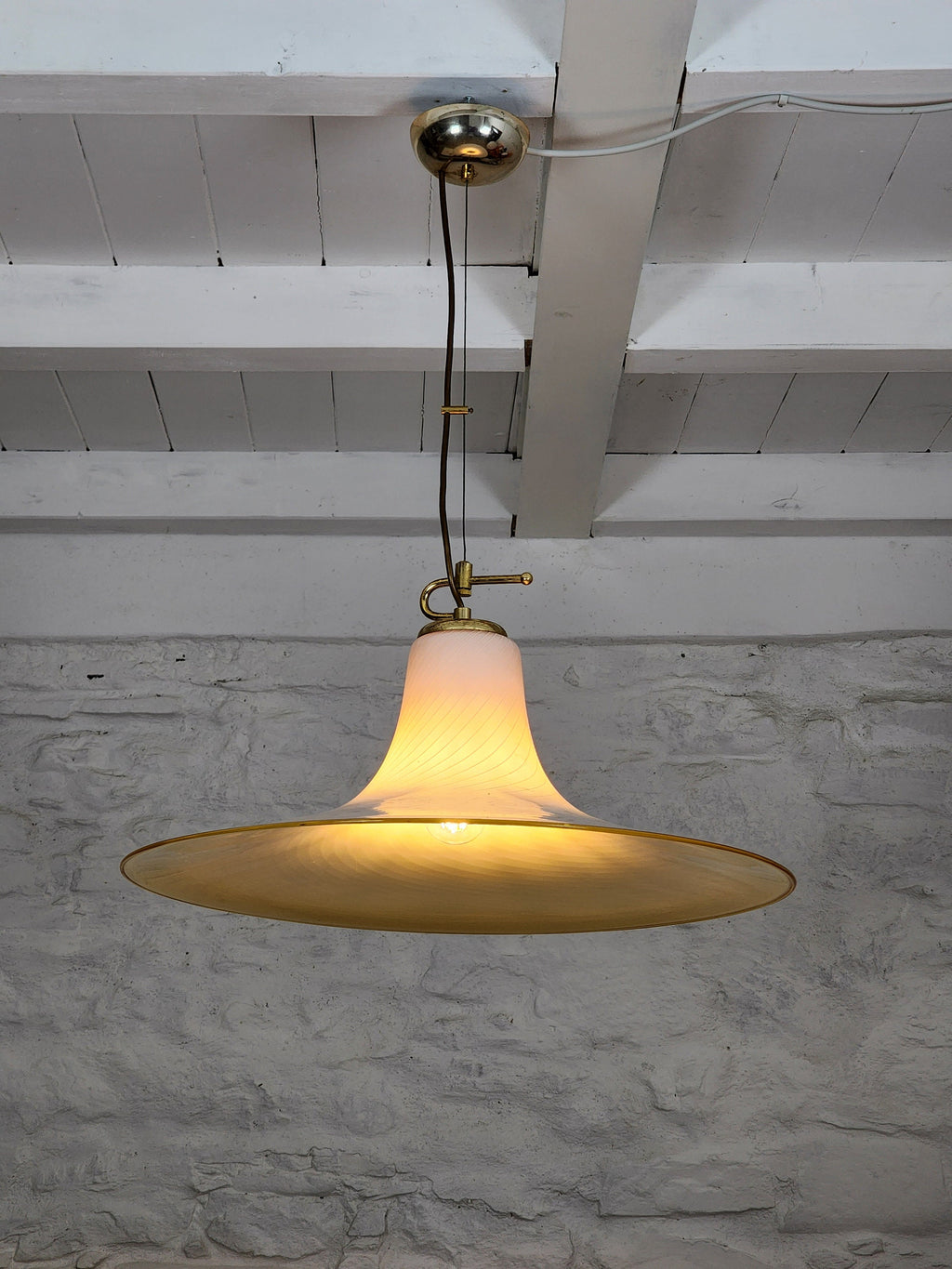 Murano Swirled Glass Pendant Ceiling Lamp by V. Nason | Italian Midcentury Modern | 1970s