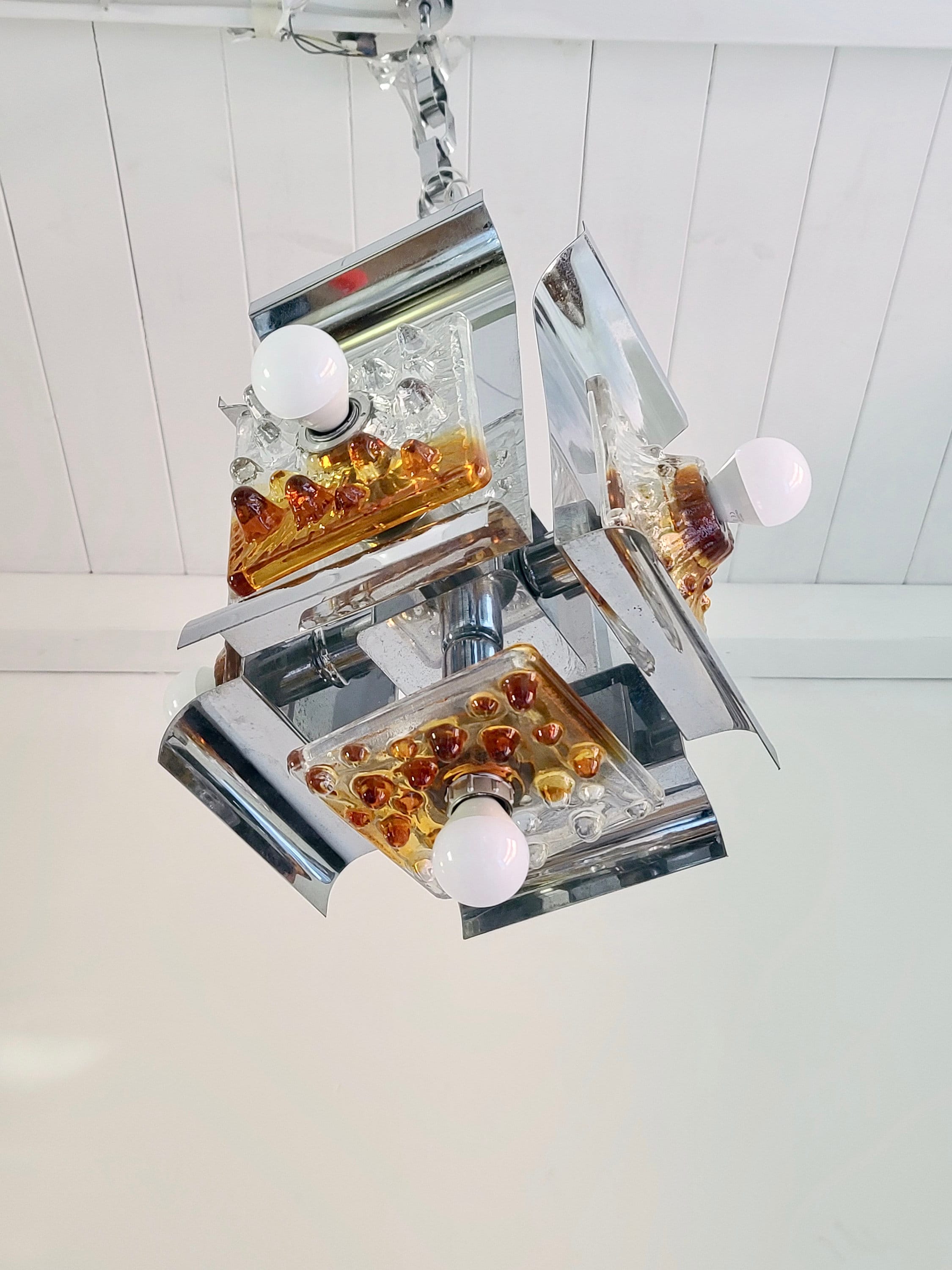 Chrome and Murano Glass Pendant Lamp from Mazzega | Italian Space Age | 1970s