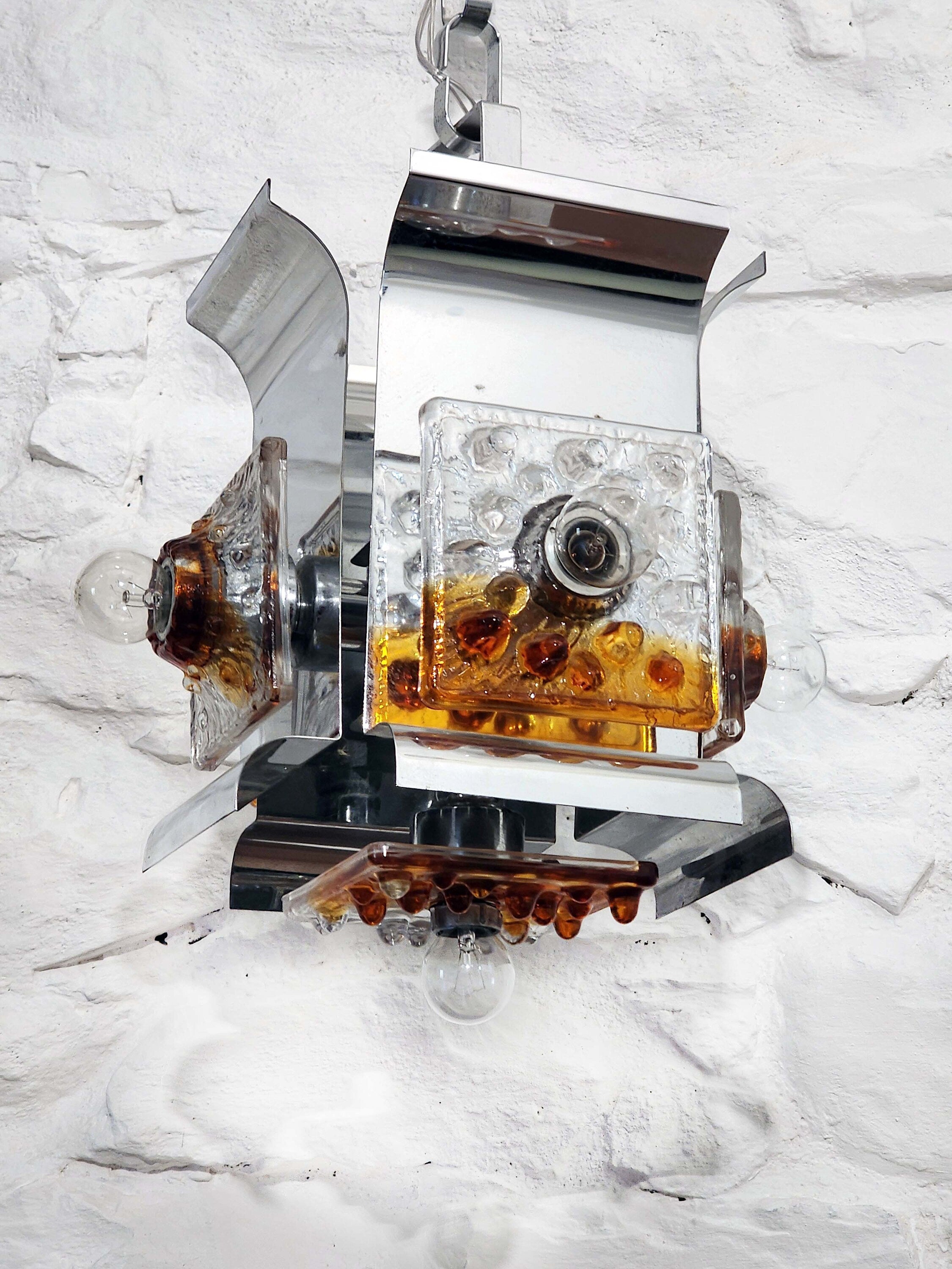 Chrome and Murano Glass Pendant Lamp from Mazzega | Italian Space Age | 1970s