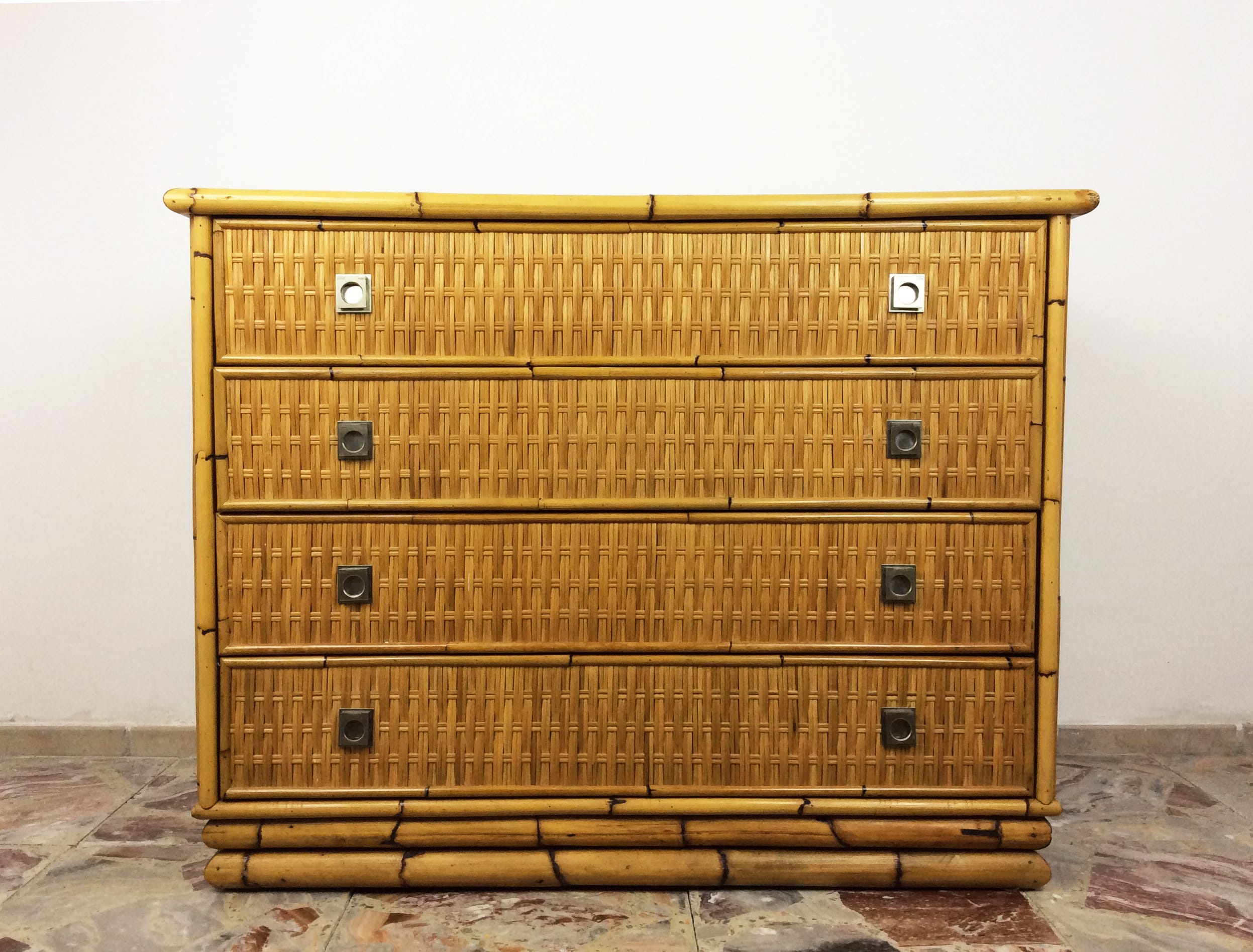 Bamboo Rattan and Brass Chest of Drawers by Dal Vera | Italian Midcentury Modern | 1960s