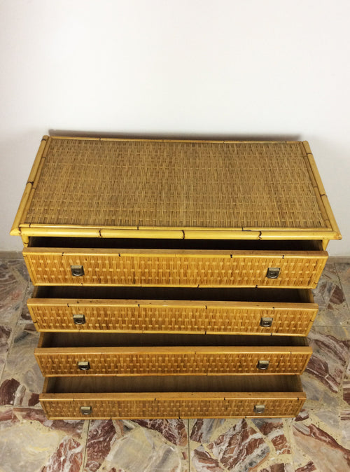 Bamboo Rattan and Brass Chest of Drawers by Dal Vera | Italian Midcentury Modern | 1960s