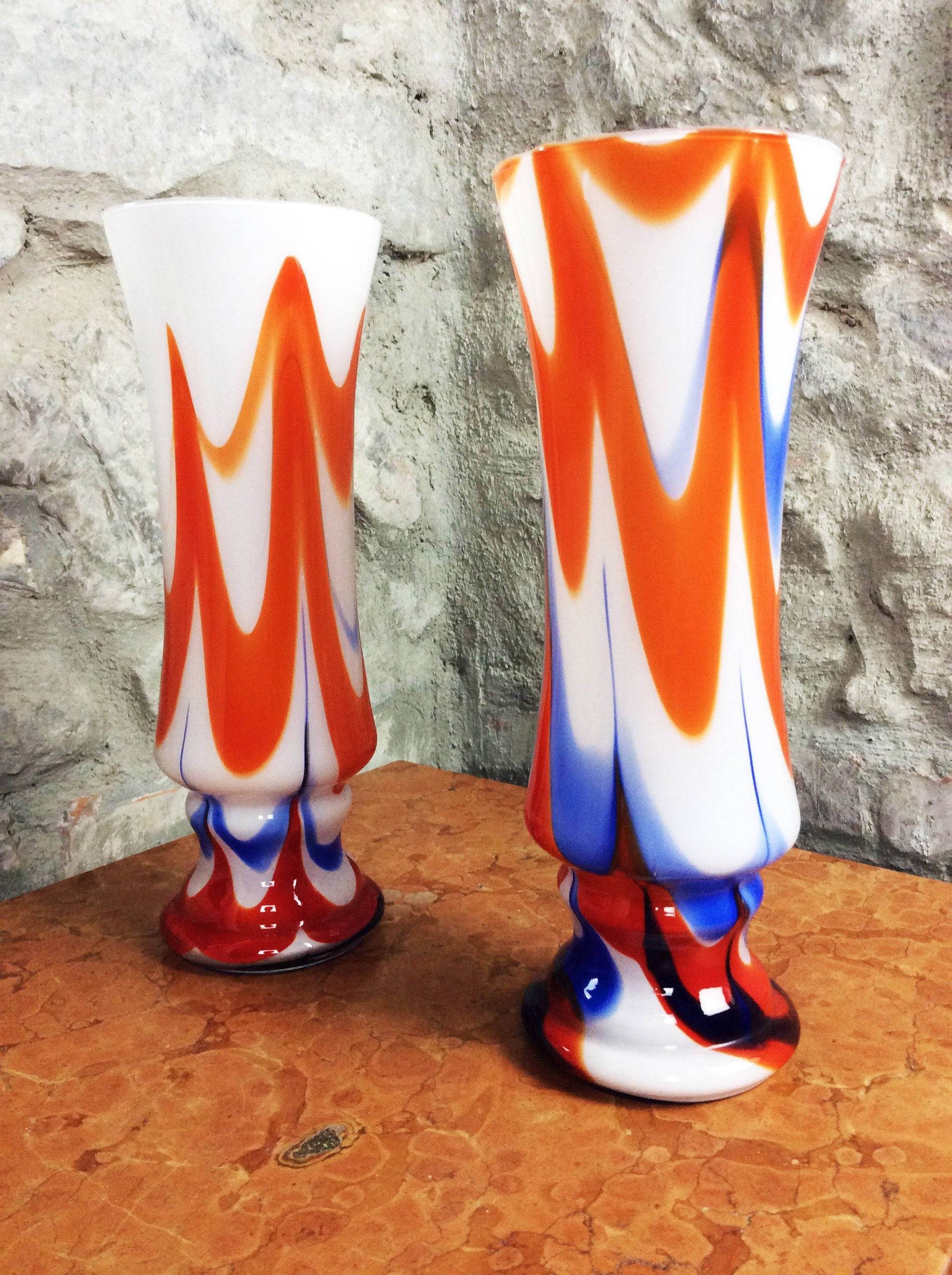 Murano Glass Vase in Red, White and Blue | Vintage Italian Design | 1970s
