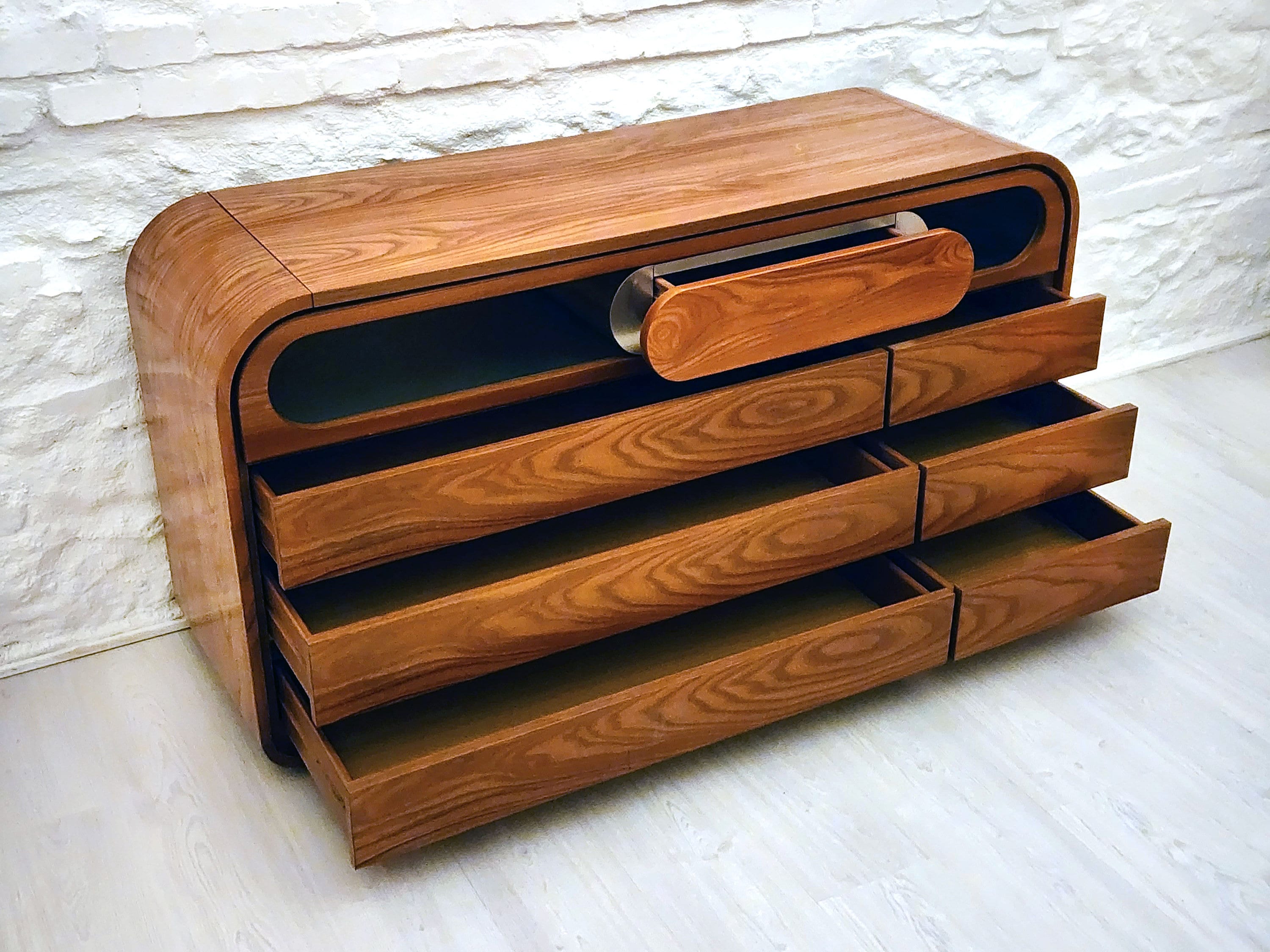 Wood and Steel Dresser Chest of Drawers by Mario Sabot | Italian Space Age | 1970s