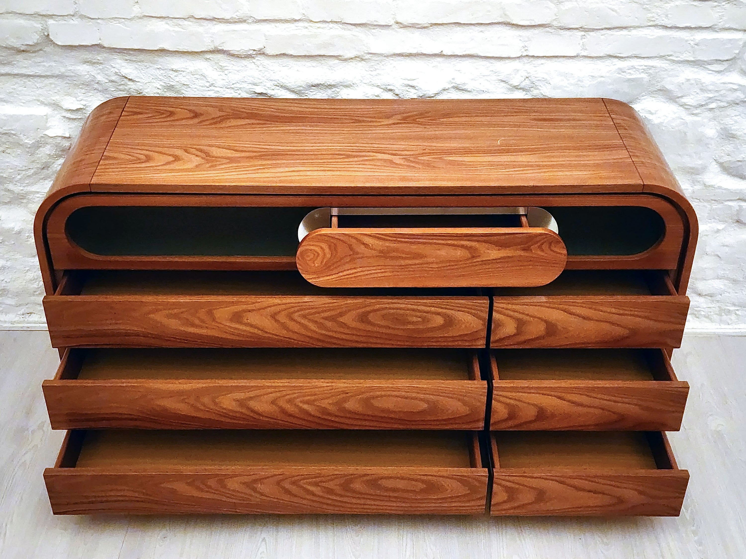 Wood and Steel Dresser Chest of Drawers by Mario Sabot | Italian Space Age | 1970s